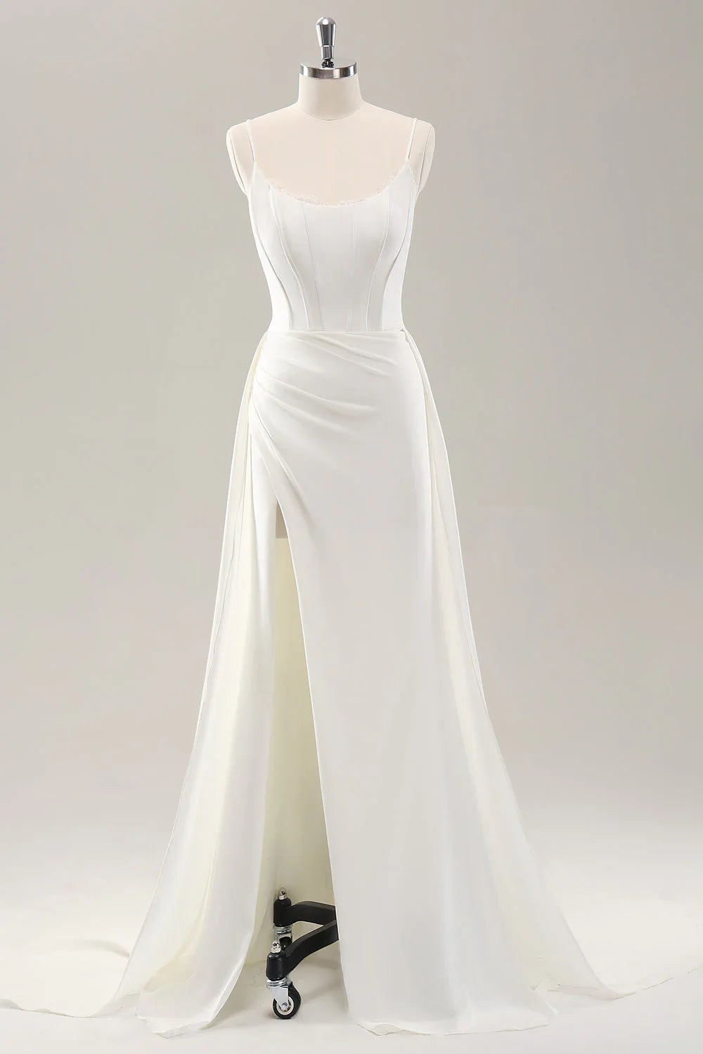 White Satin High Slit Wedding Dress - Chloe Dress