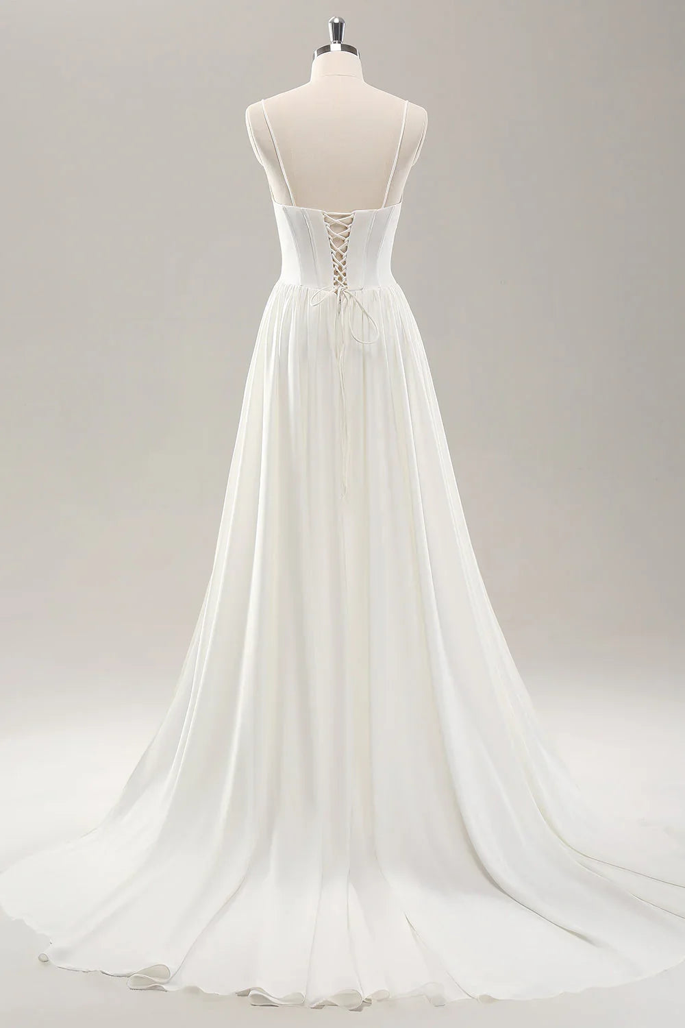 White Satin High Slit Wedding Dress - Chloe Dress