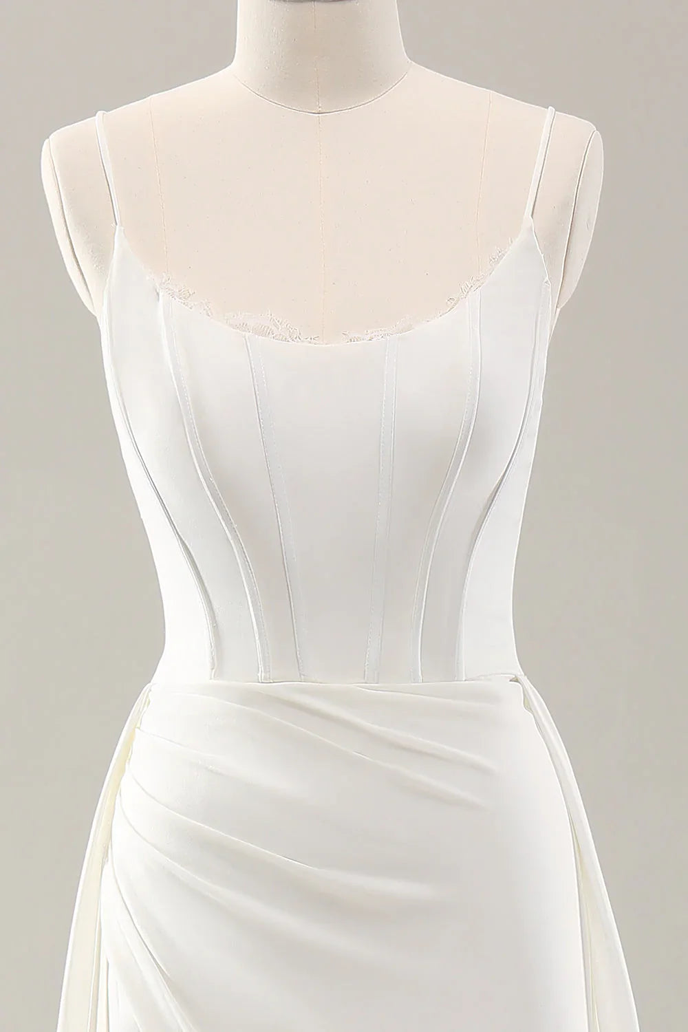 White Satin High Slit Wedding Dress - Chloe Dress