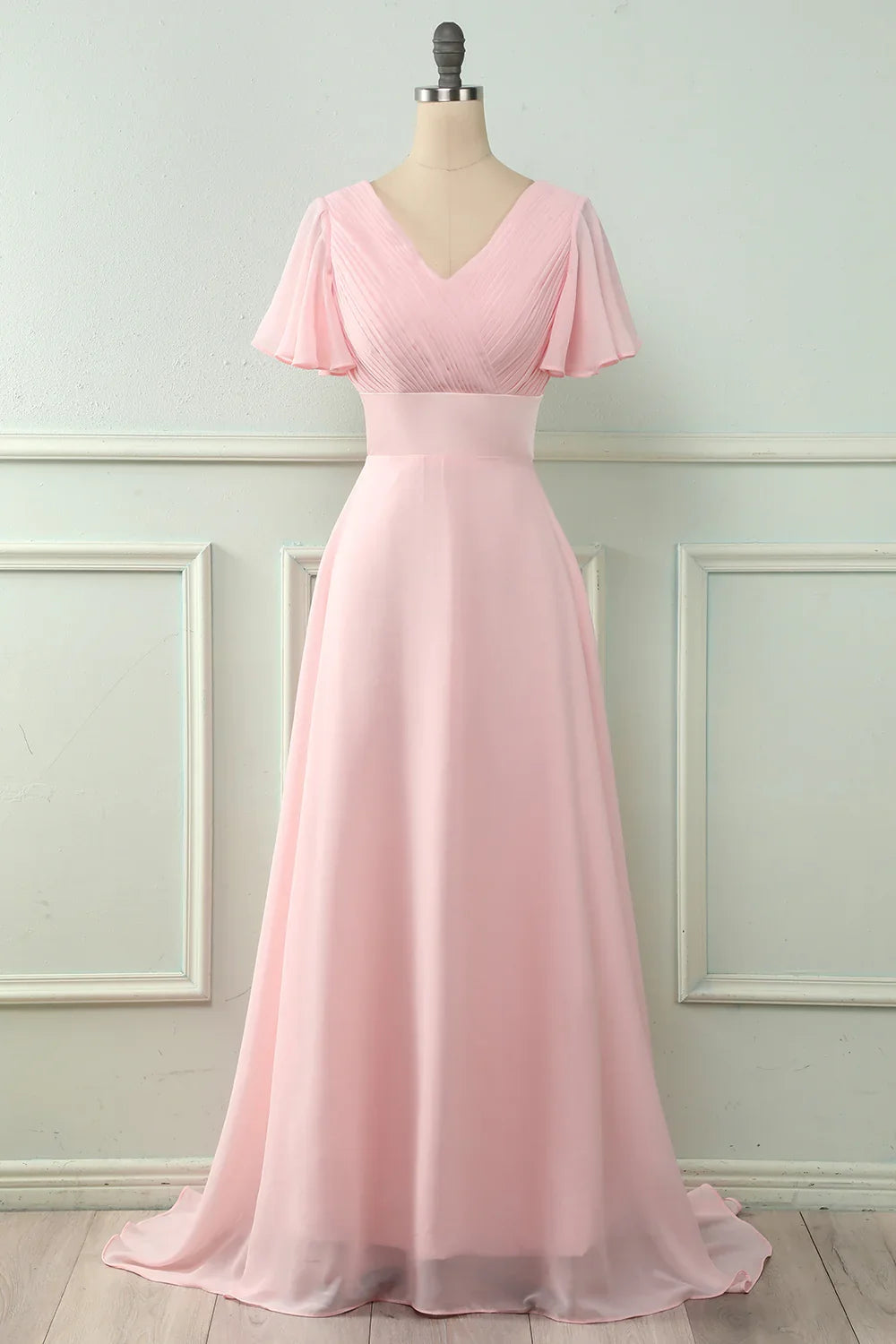 Pink V-Neck Ruffled Wedding Dress - Chloe Dress