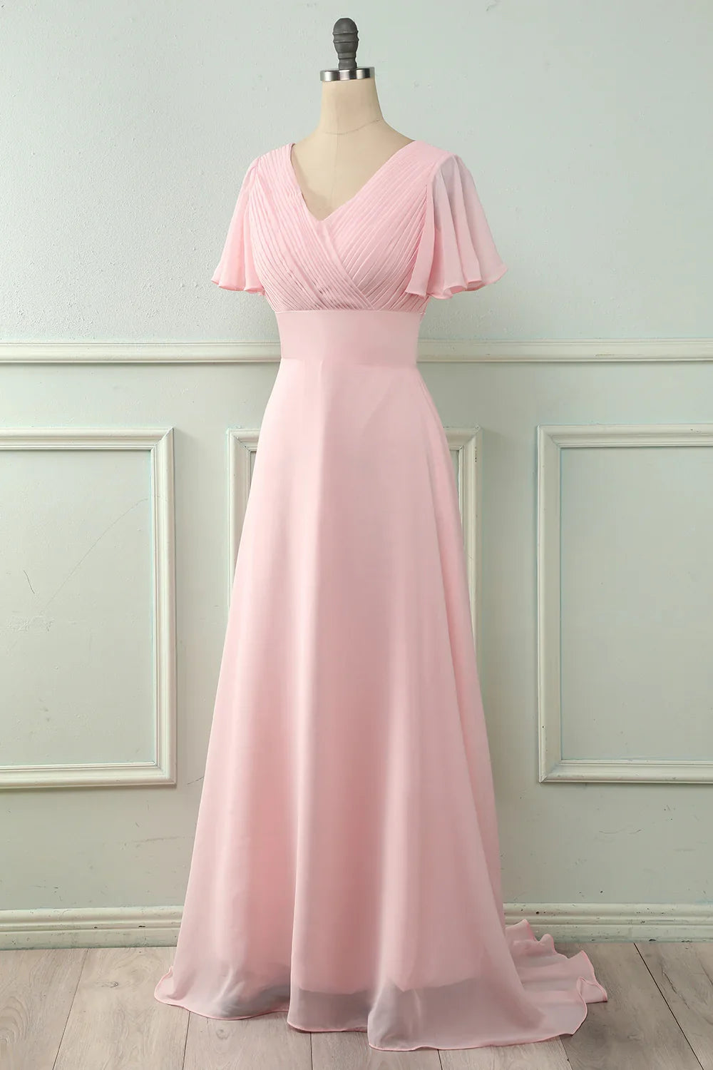 Pink V-Neck Ruffled Wedding Dress - Chloe Dress