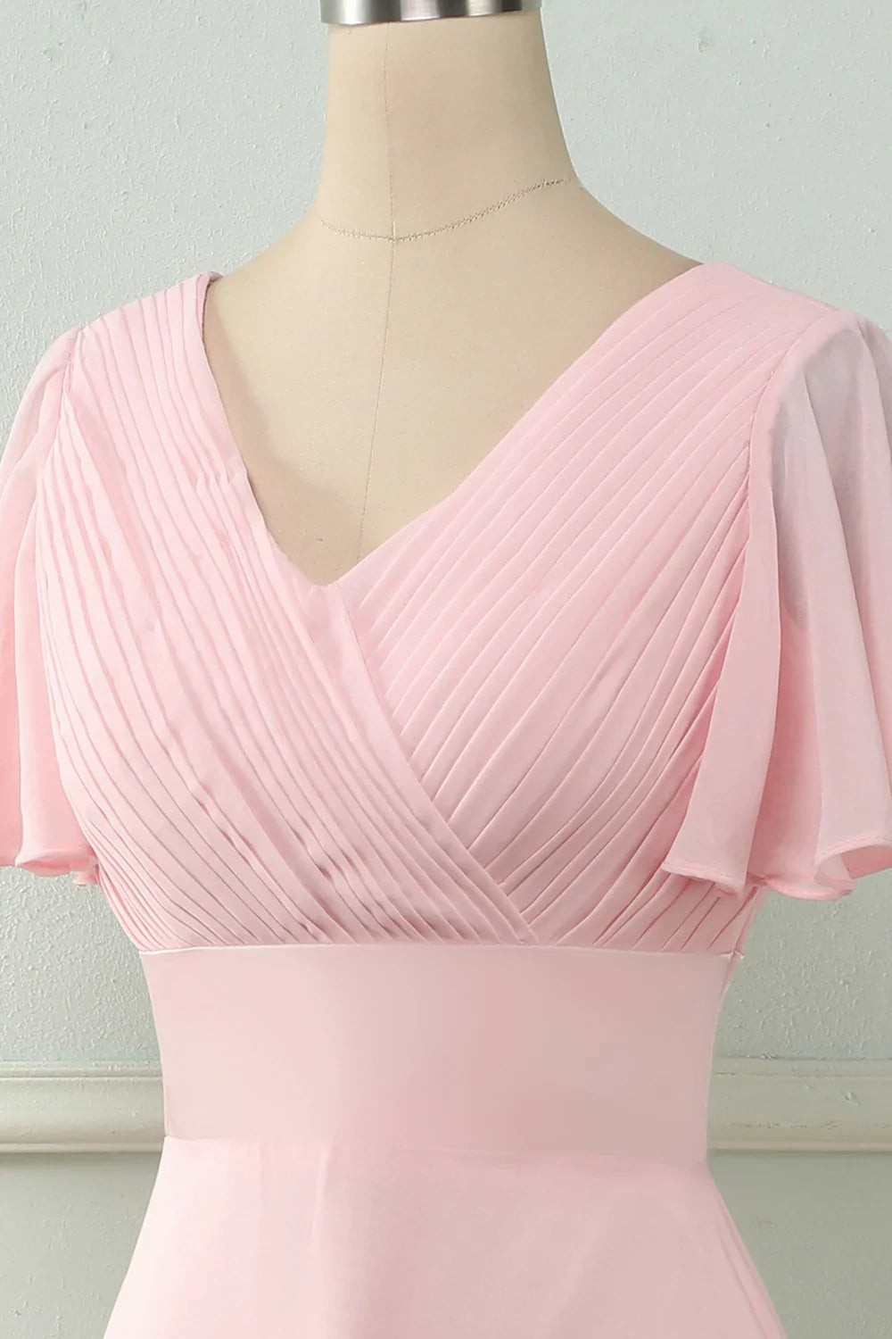 Pink V-Neck Ruffled Wedding Dress - Chloe Dress