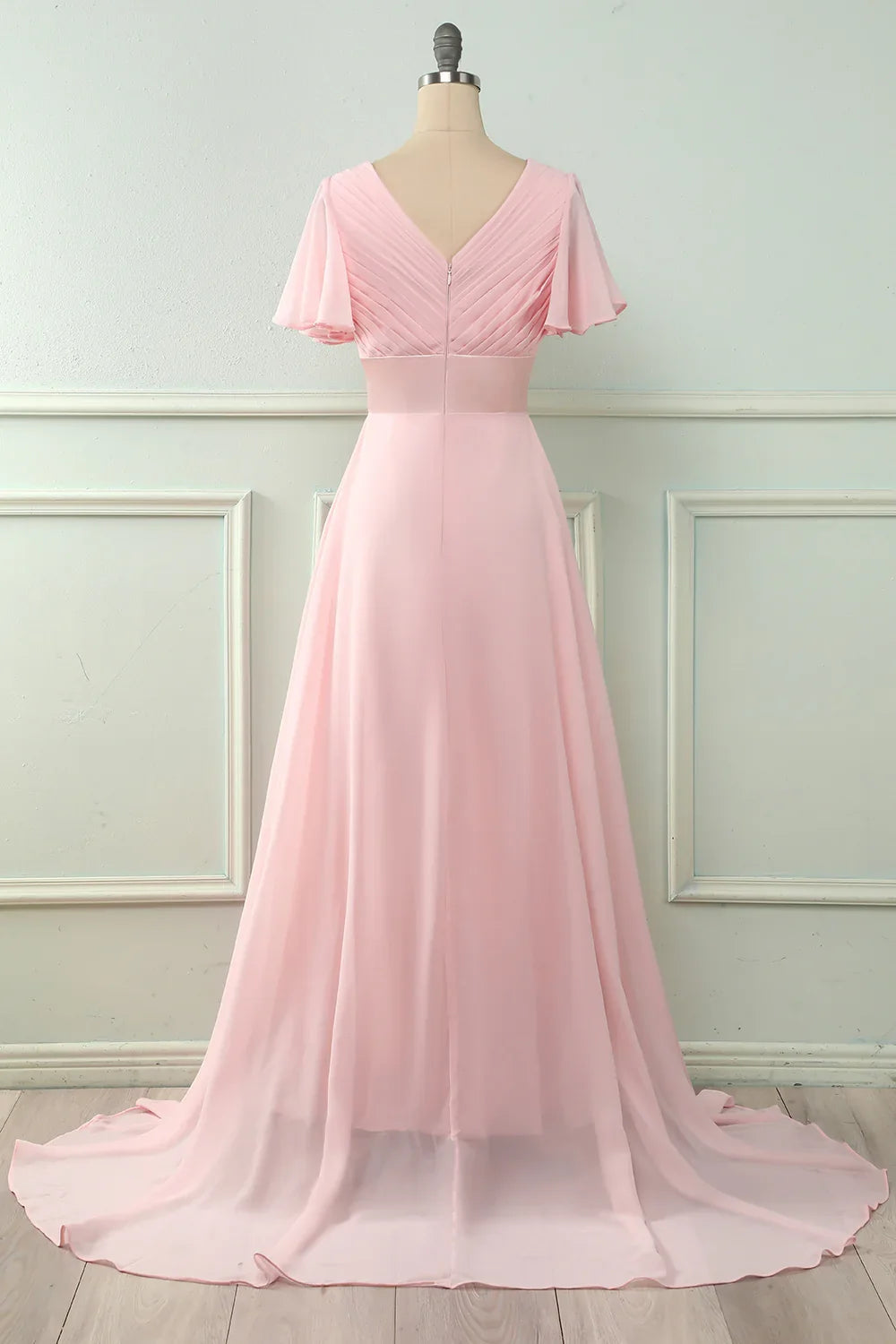 Pink V-Neck Ruffled Wedding Dress - Chloe Dress