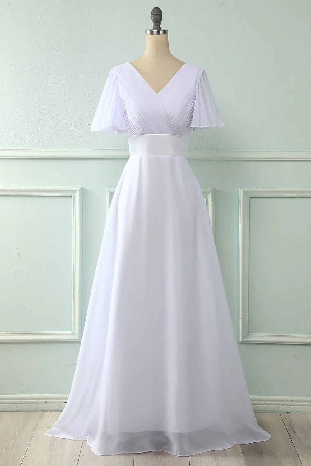 Pink V-Neck Ruffled Wedding Dress - Chloe Dress