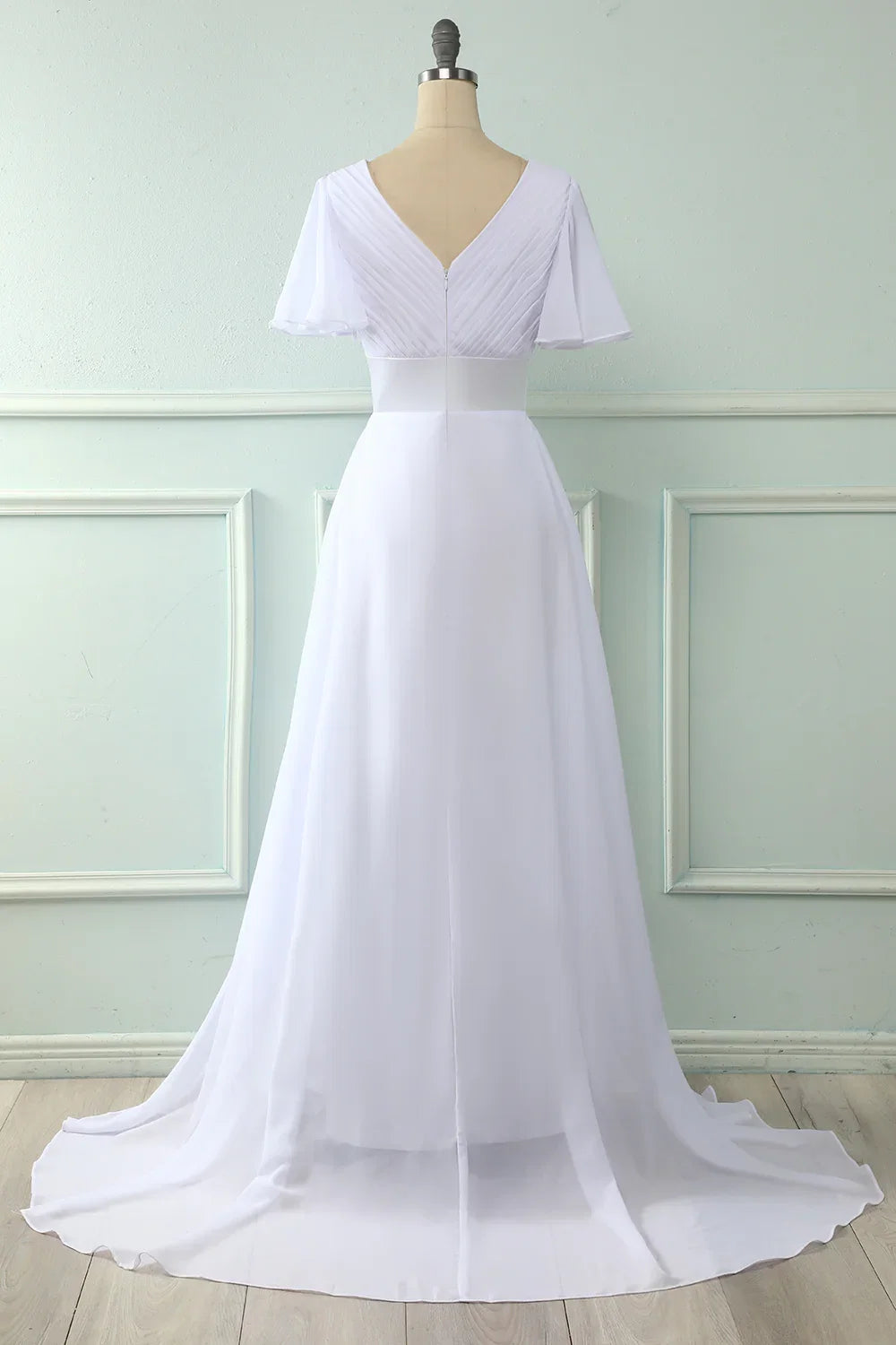 Pink V-Neck Ruffled Wedding Dress - Chloe Dress