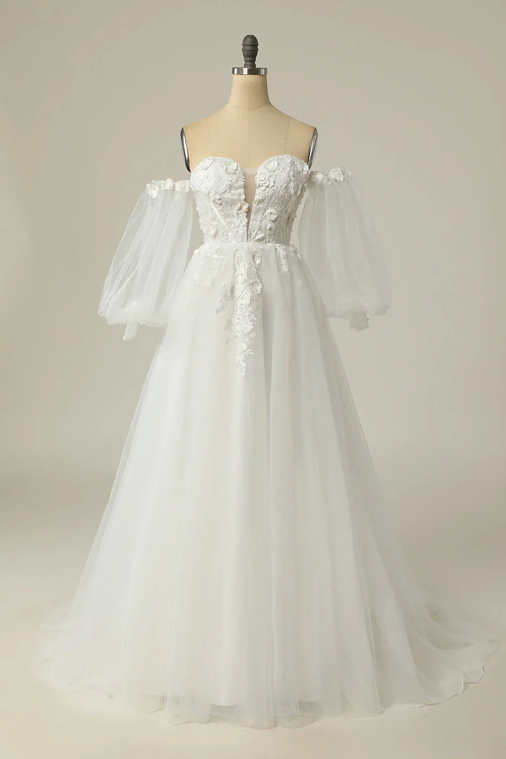 Ivory A-Line Off-Shoulder Long Sleeve Wedding Dress - Chloe Dress