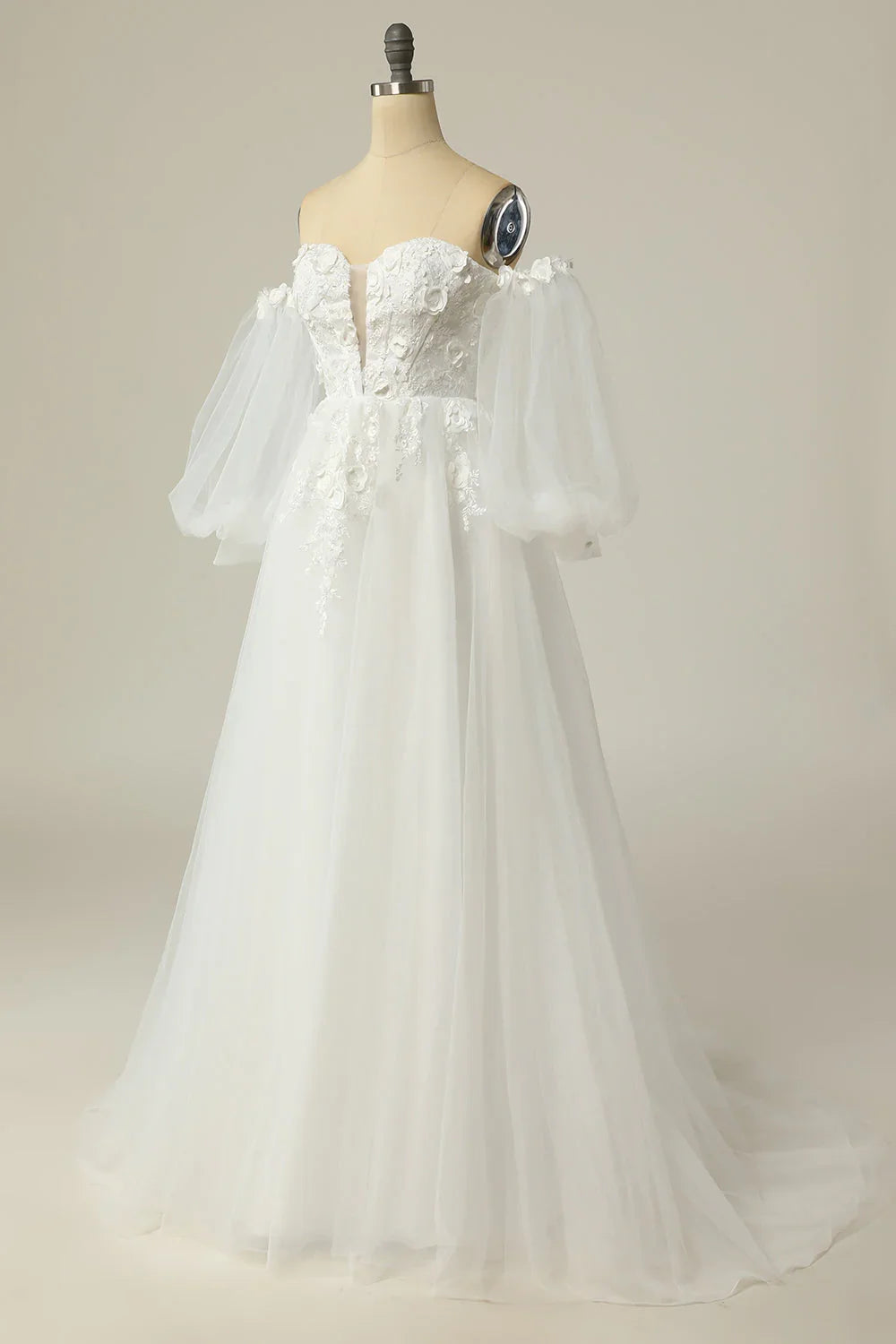 Ivory A-Line Off-Shoulder Long Sleeve Wedding Dress - Chloe Dress