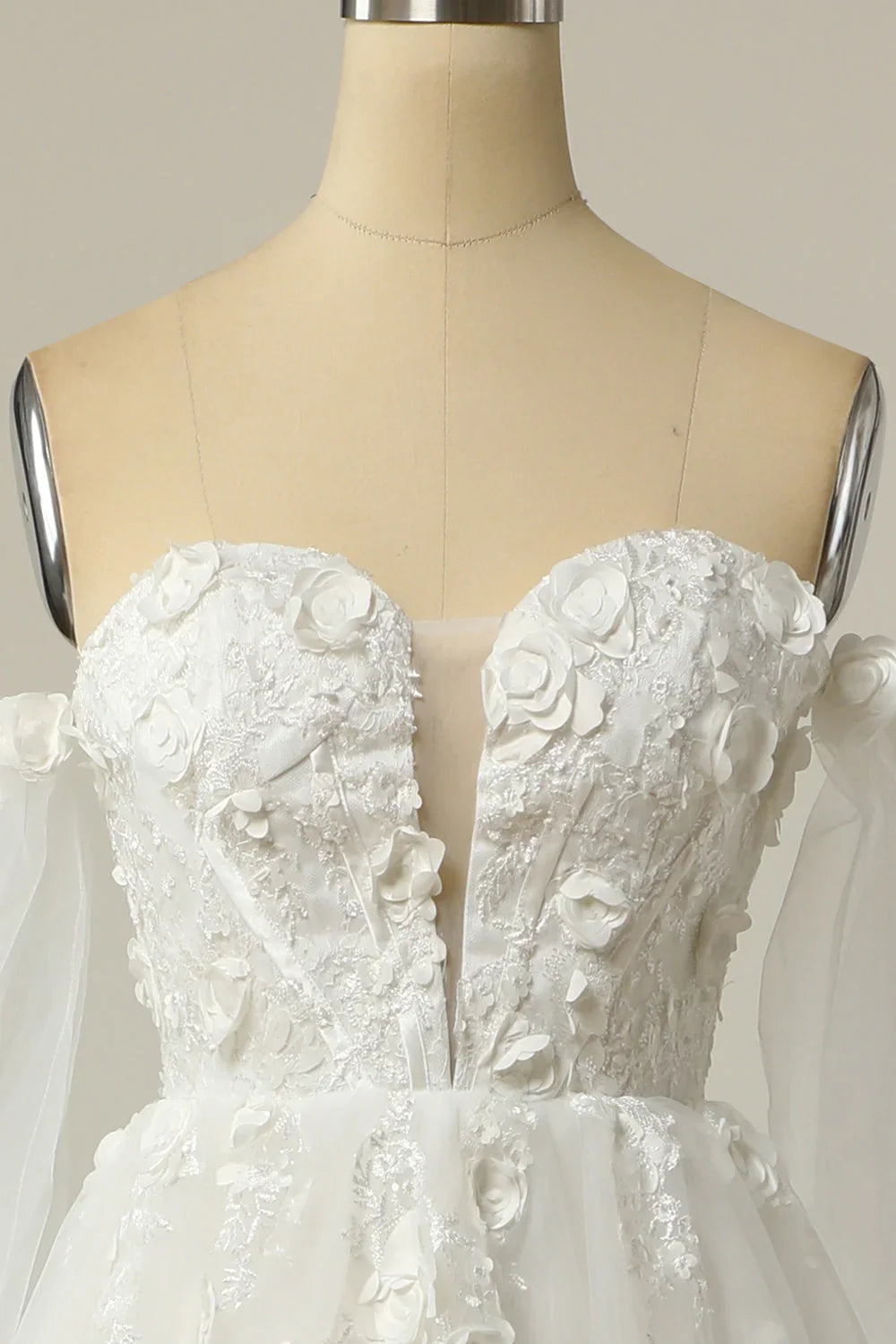 Ivory A-Line Off-Shoulder Long Sleeve Wedding Dress - Chloe Dress