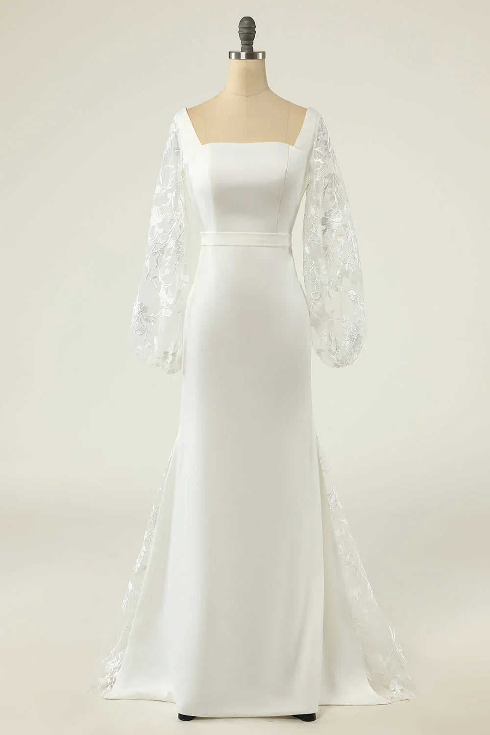 White Long Sleeve Backless Floor-Length Wedding Dress - Chloe Dress