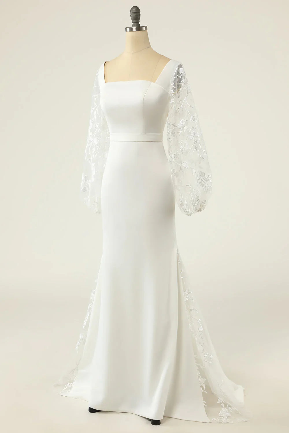 White Long Sleeve Backless Floor-Length Wedding Dress - Chloe Dress