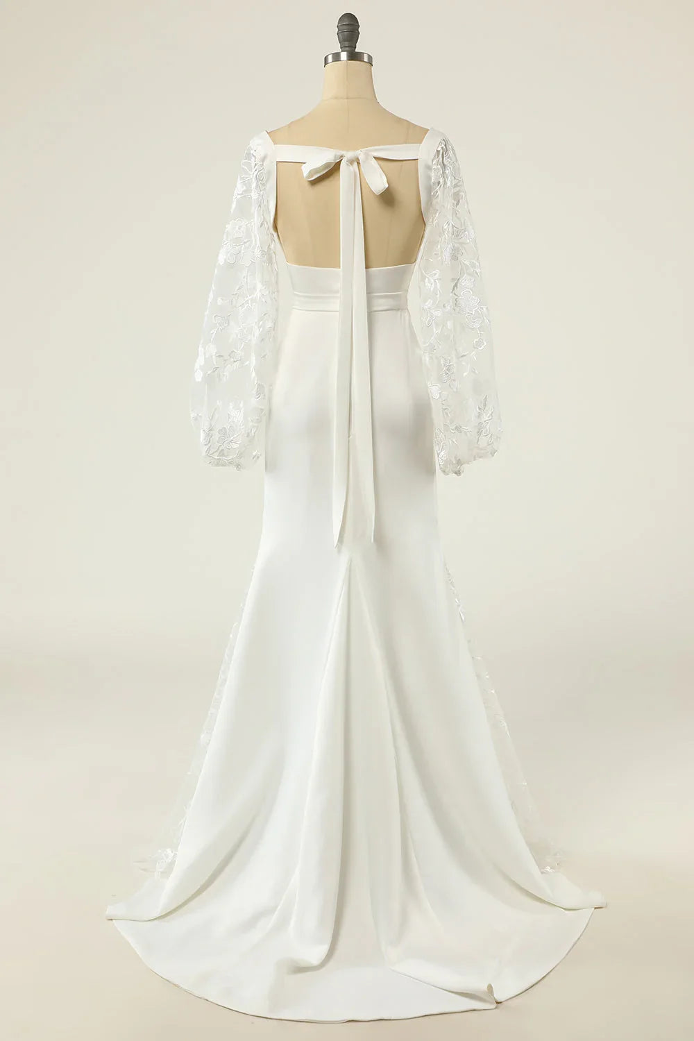 White Long Sleeve Backless Floor-Length Wedding Dress - Chloe Dress