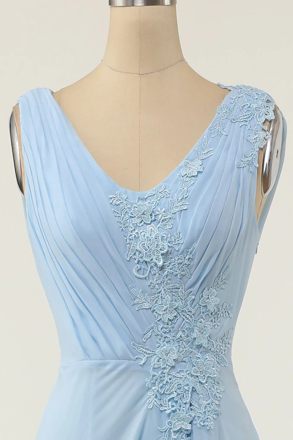Blue V-Neck Ruffled Wedding Dress - Chloe Dress