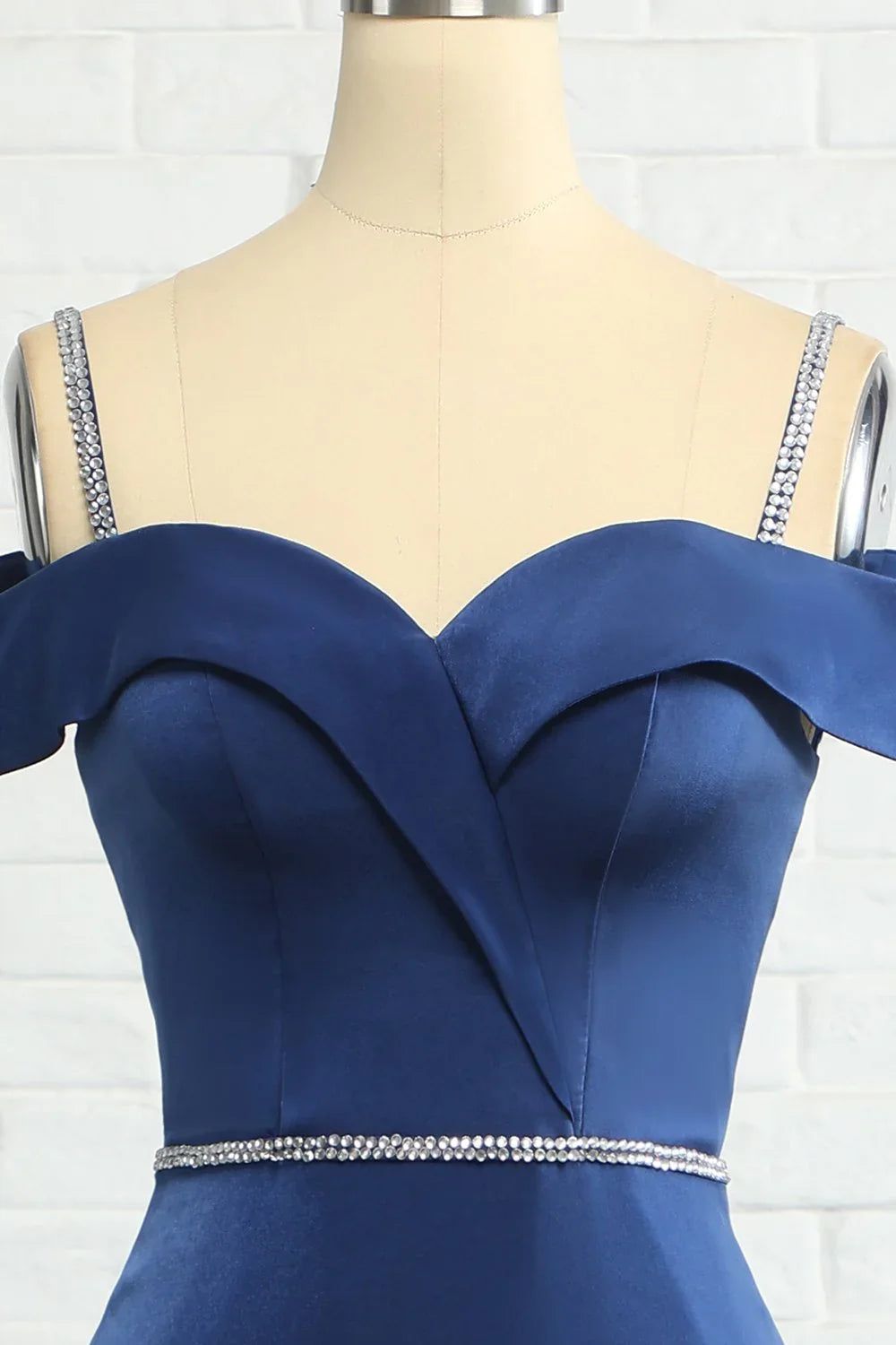 Navy Blue Mermaid Off-Shoulder Beaded Wedding Dress - Chloe Dress