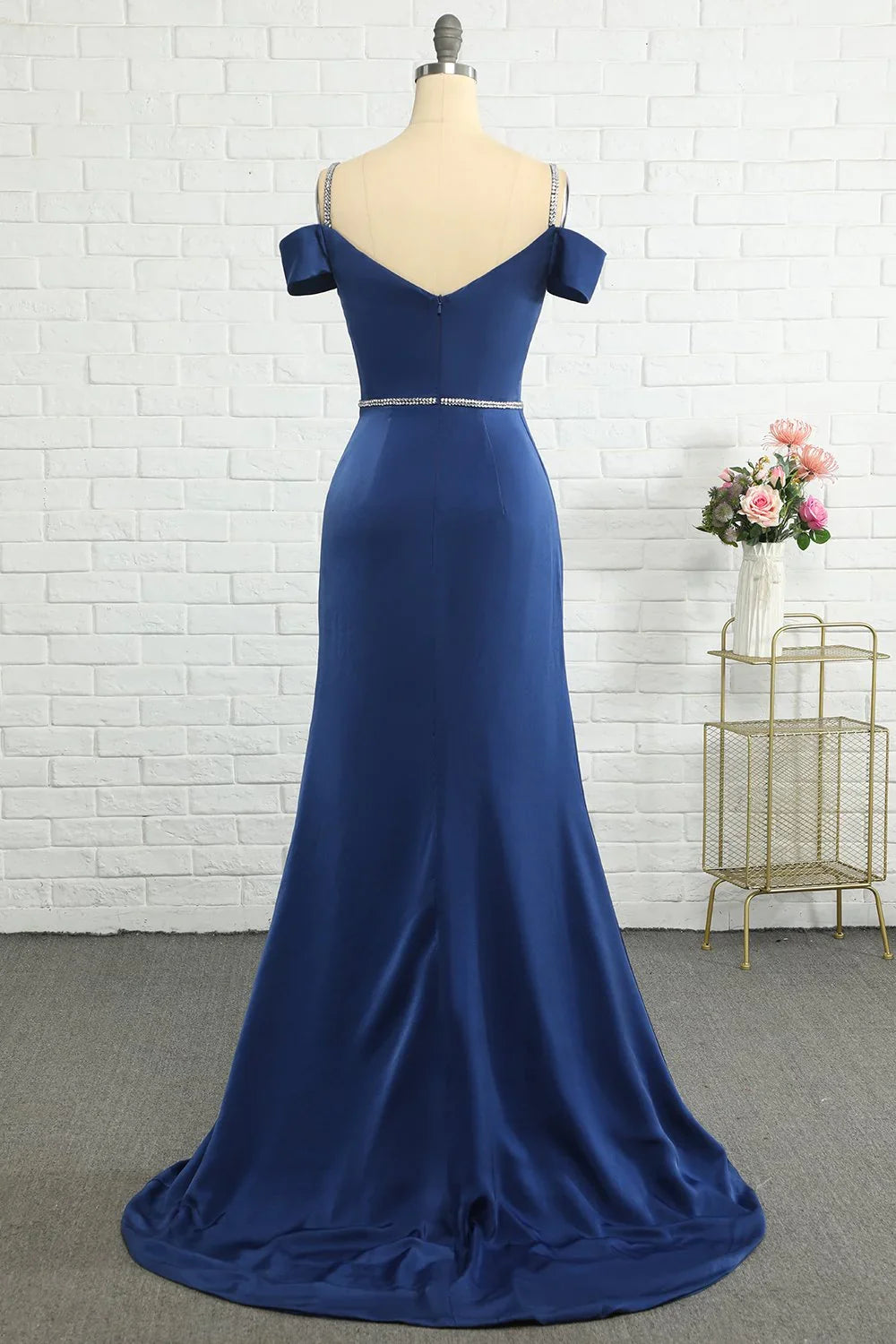 Navy Blue Mermaid Off-Shoulder Beaded Wedding Dress - Chloe Dress
