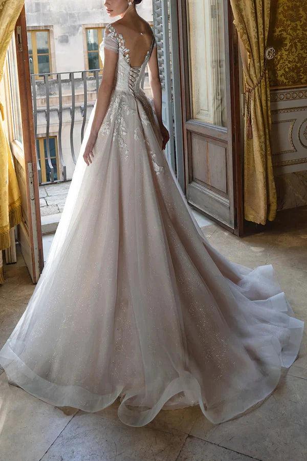 A-Line Illusion Lace Short Sleeve Mini Wedding Dress - Chloe Dress
