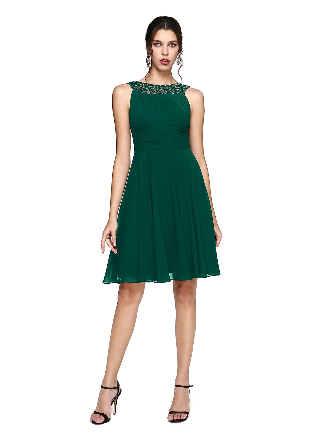 A-Line Illusion Chiffon Sleeveless Knee-Length Wedding Dress - Chloe Dress