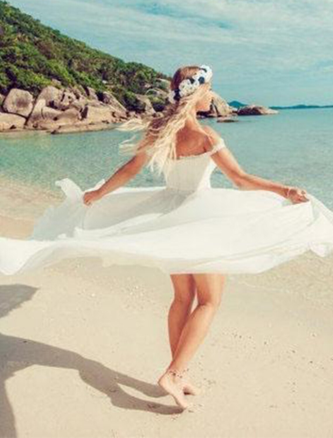 A-Line Off-Shoulder Chiffon Cap Sleeve Train Wedding Gown - Chloe Dress