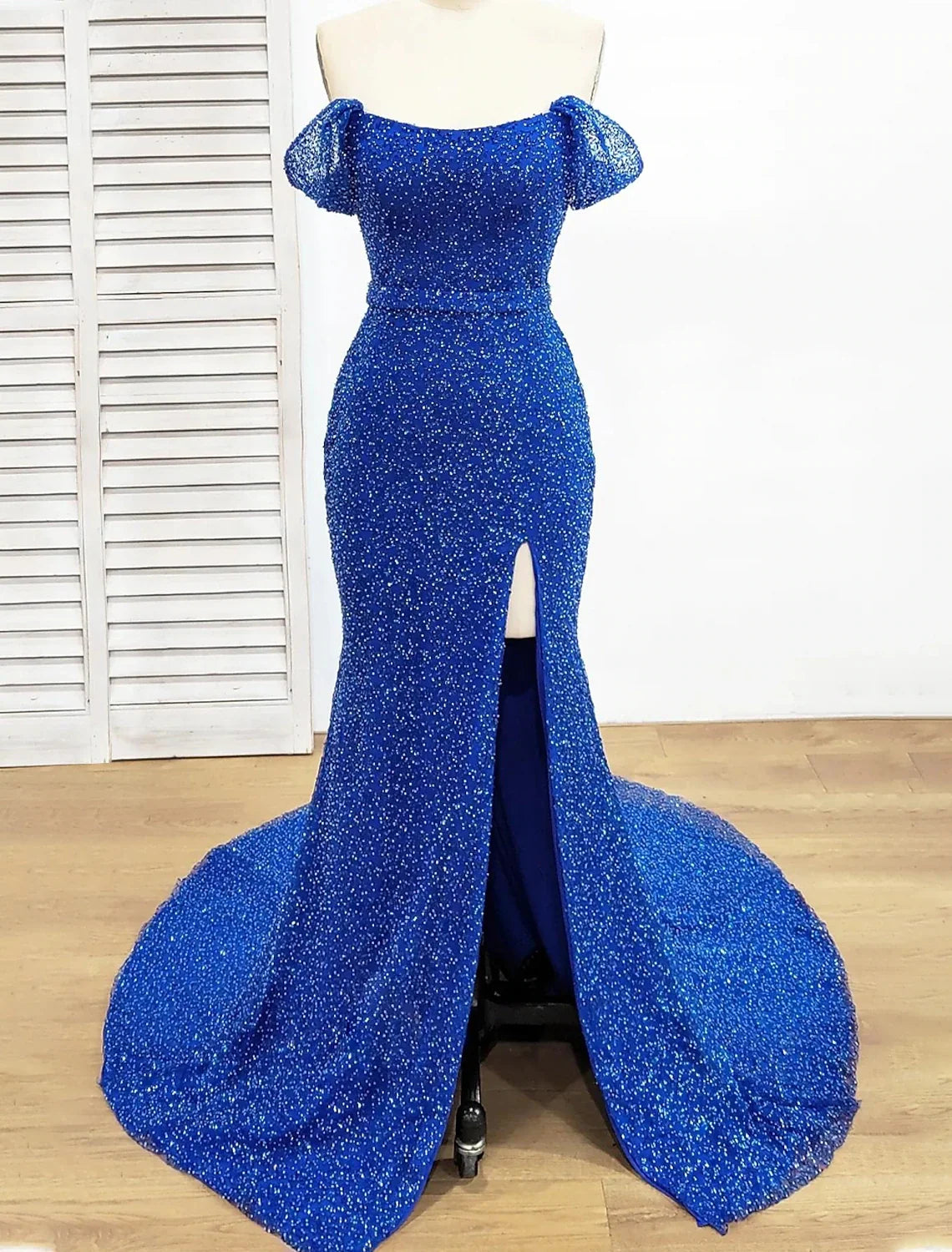 Mermaid Off-Shoulder Sequin Short Sleeve Floor-Length Evening Gown - Chloe Dress
