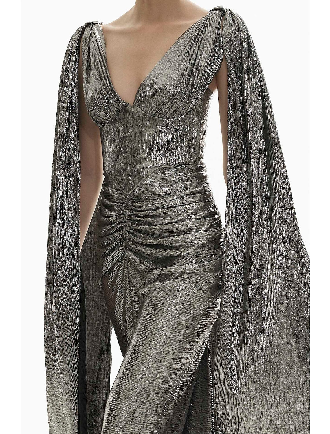 Mermaid V-Neck Sequin Long Sleeve Train Evening Gown - Chloe Dress