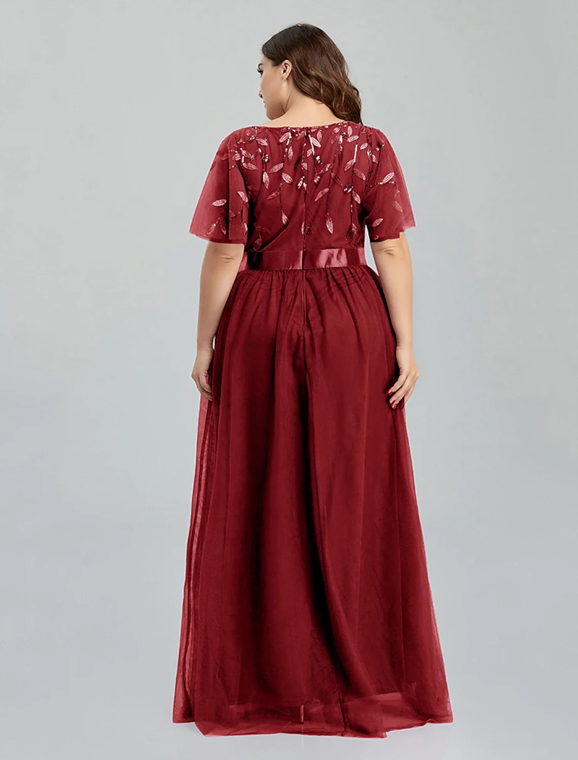 A-Line Tulle Short Sleeve Floor-Length Prom Dress - Chloe Dress
