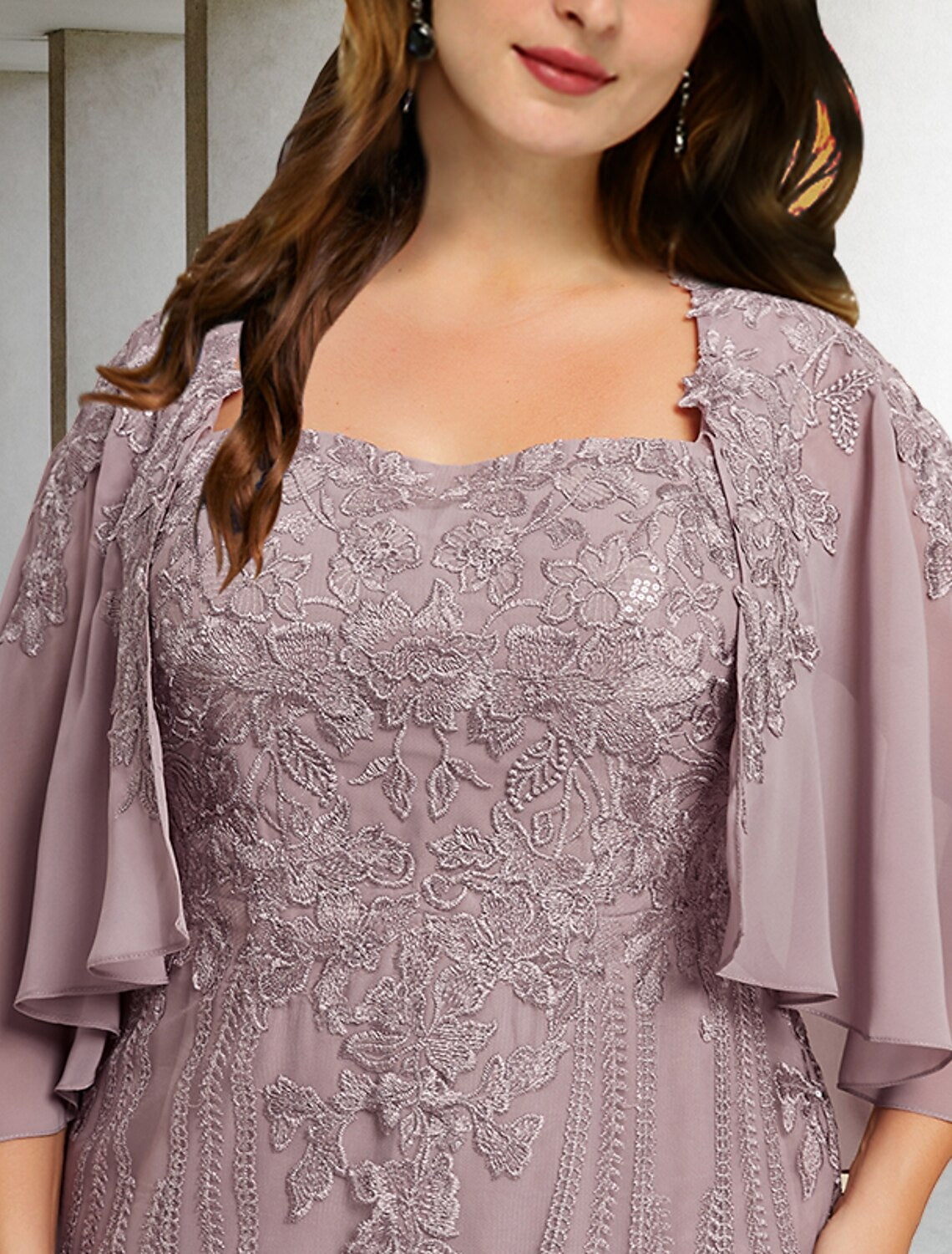 Sheath Square Neck Chiffon Sleeveless Applique Tea-Length Formal Dress - Chloe Dress