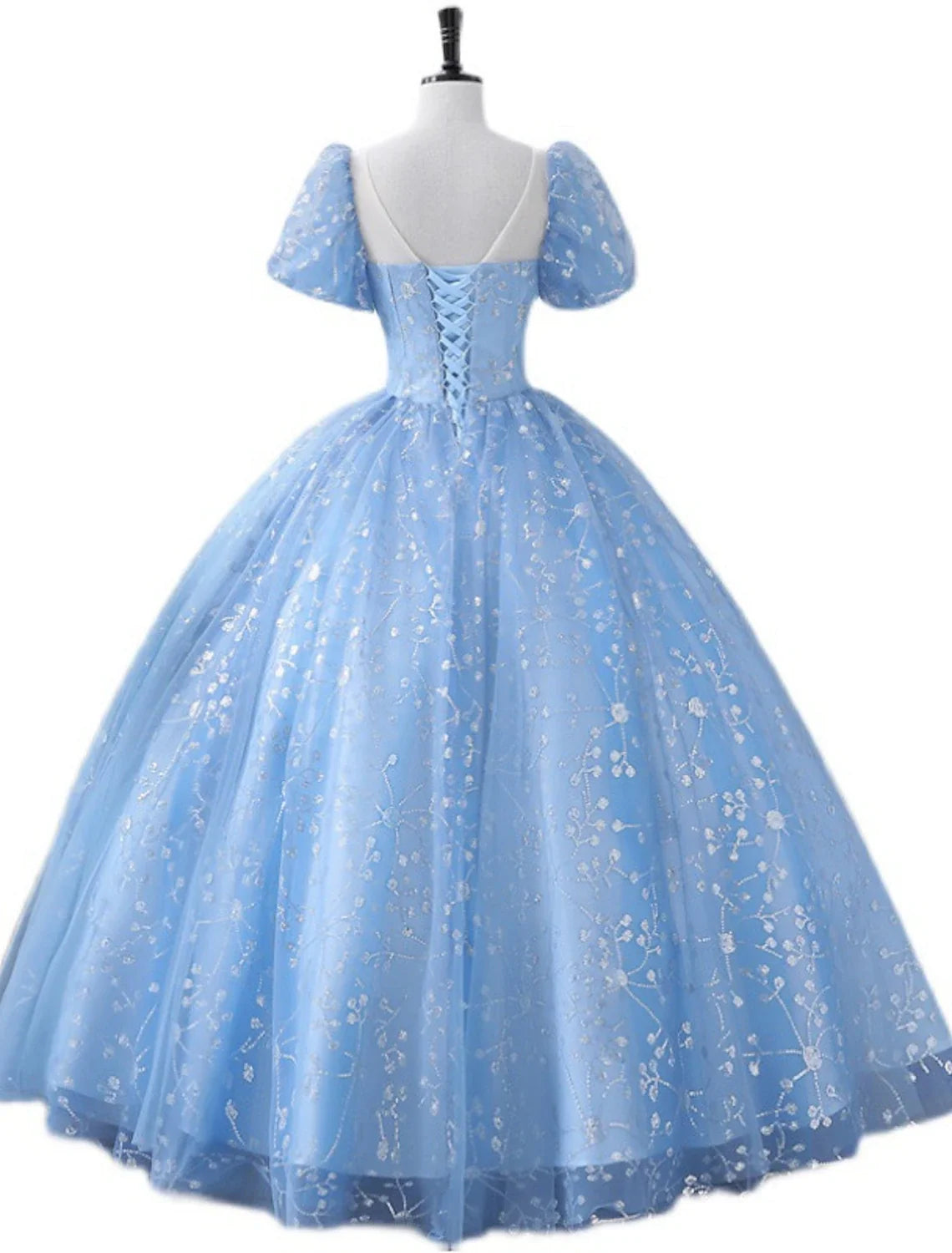 Ball Gown Square Neck Polyester Short Sleeve Applique Floor-Length Gown - Chloe Dress
