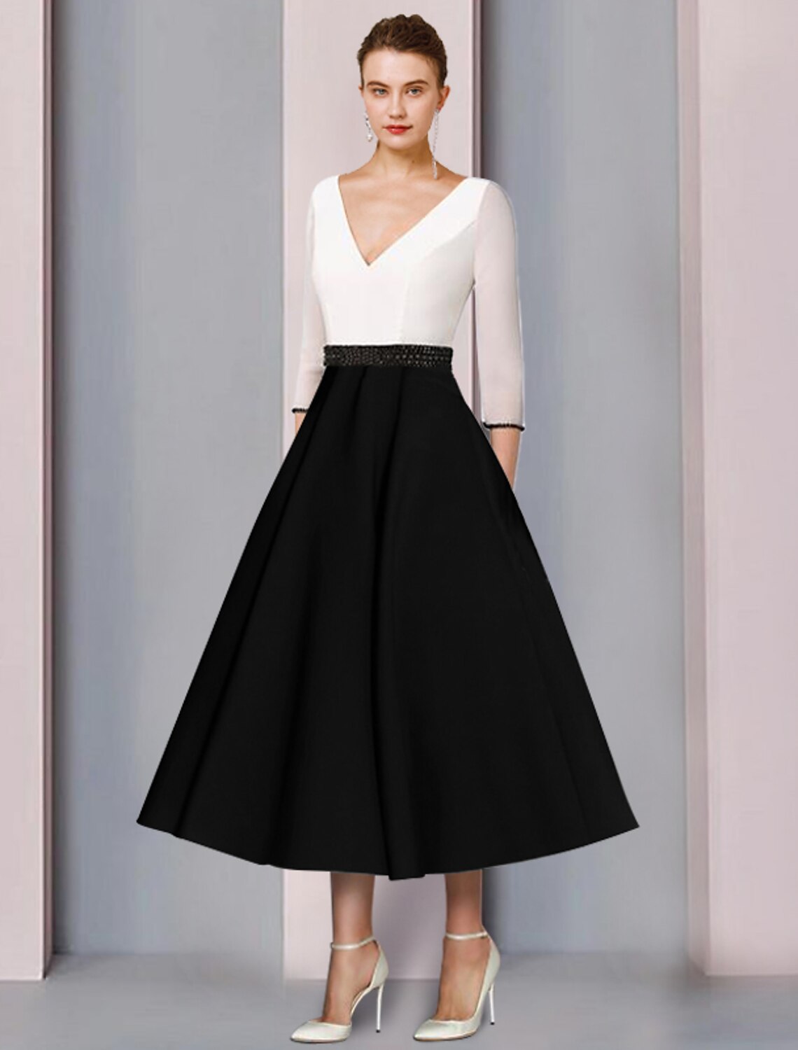 A-Line V-Neck Satin Short Sleeve Mini Wedding Dress - Chloe Dress