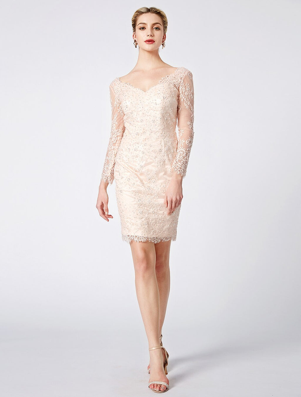 Ball Gown V-Neck Tulle Long Sleeve Open Back Applique Floor-Length Cocktail Gown - Chloe Dress