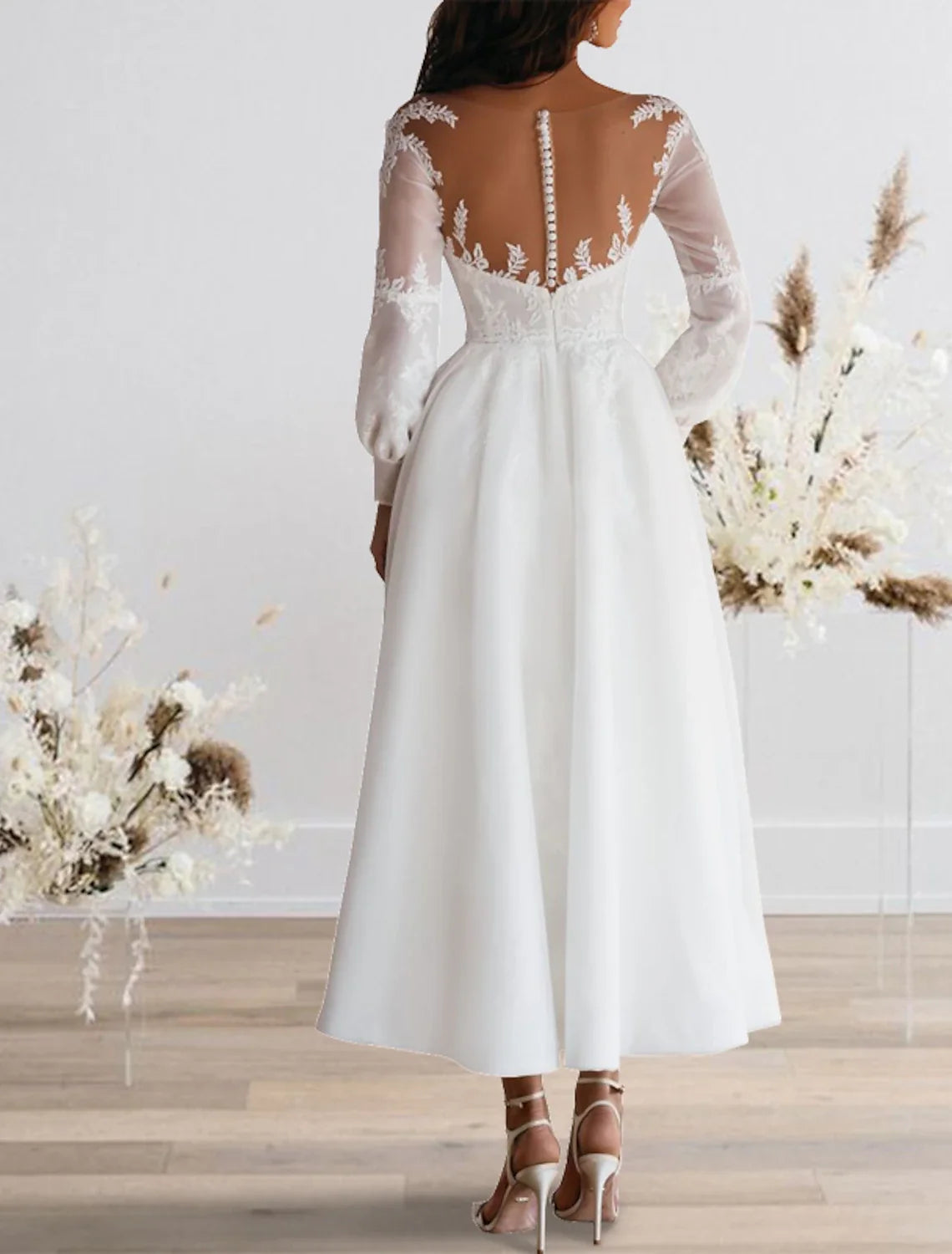 A-Line Sweetheart Satin Tea-Length Wedding Gown - Chloe Dress