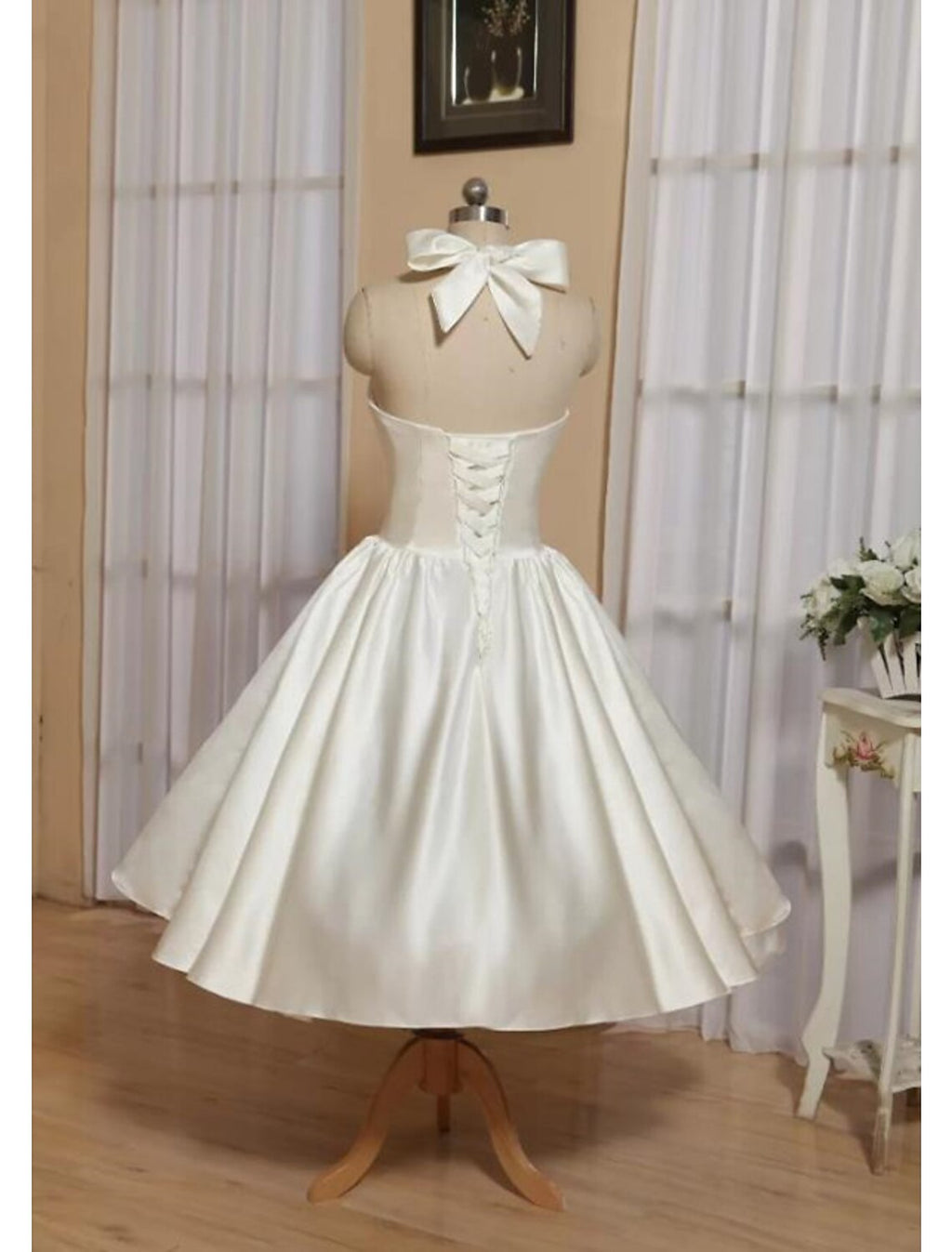 A-Line Halter Satin Sleeveless Mini Cocktail Gown - Chloe Dress