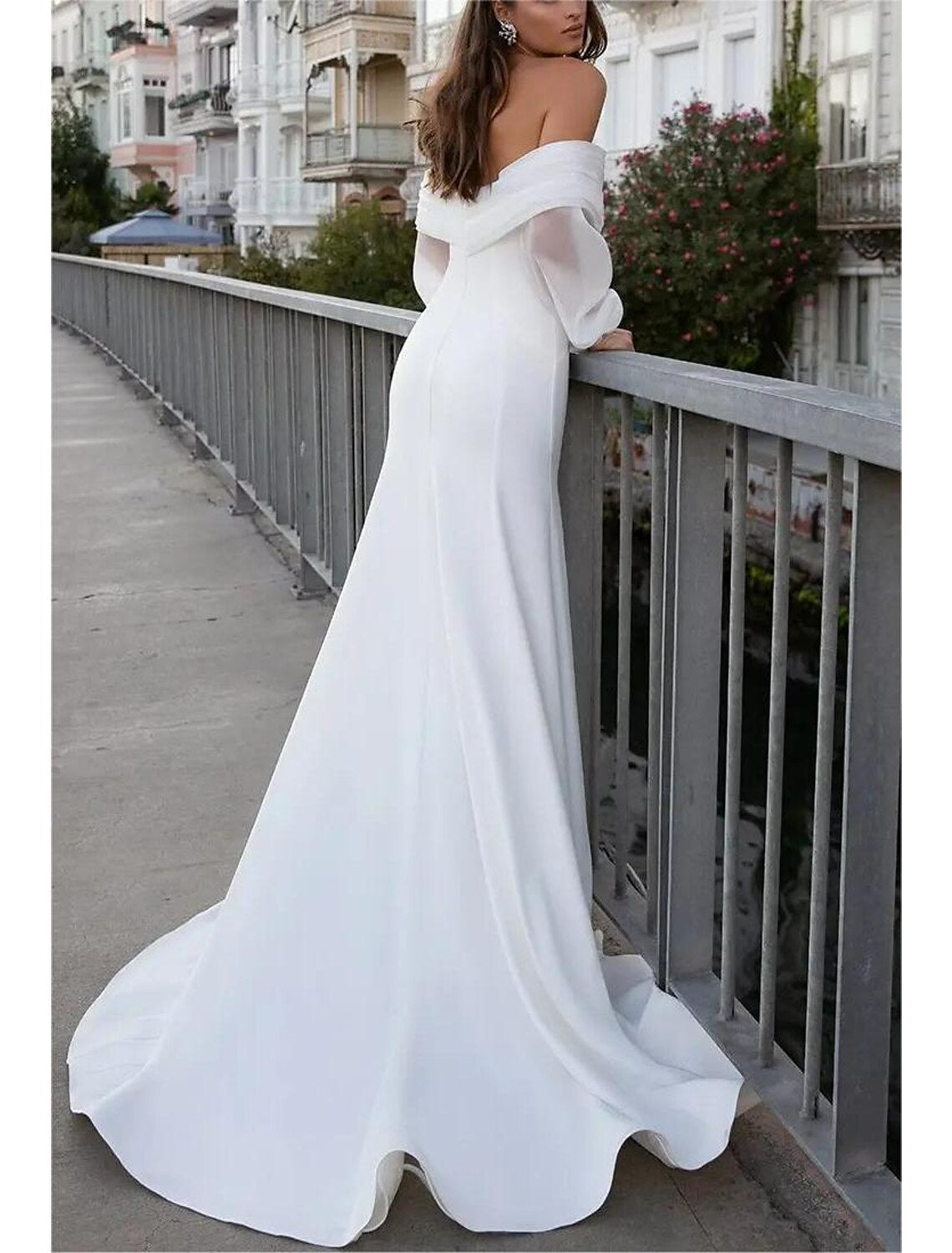 Mermaid Off-Shoulder Chiffon Long Sleeve Train Wedding Gown - Chloe Dress