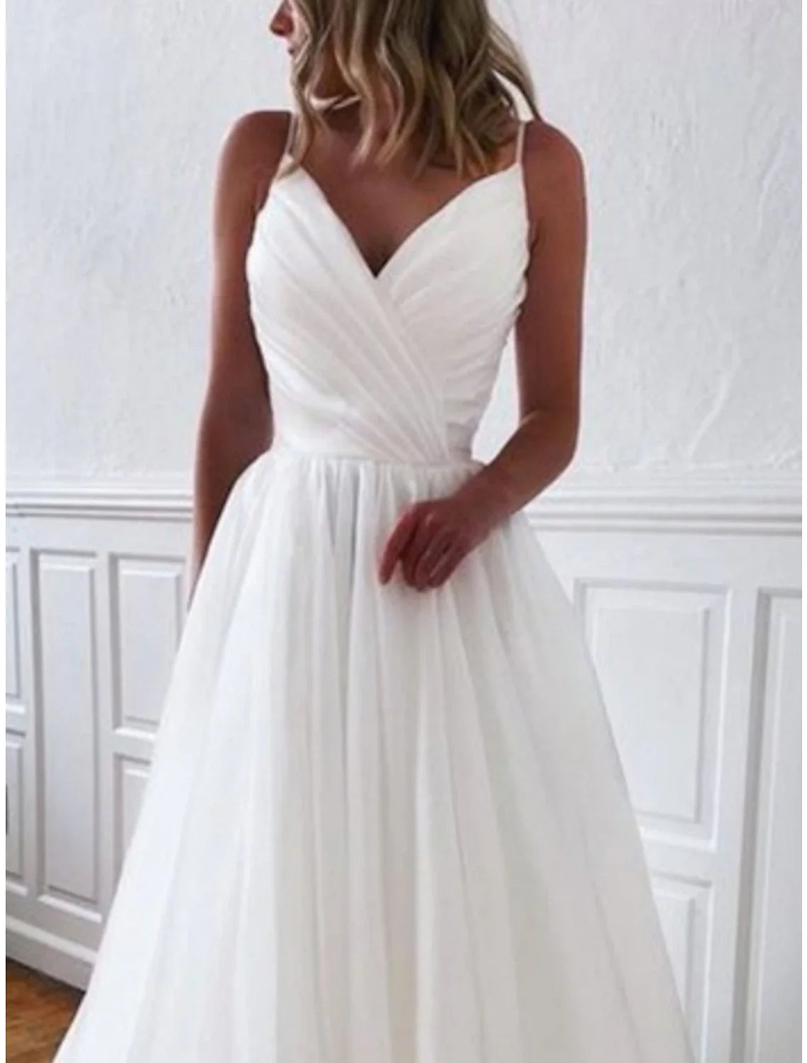 Sheath Chiffon Sleeveless Pleated Wedding Gown - Chloe Dress