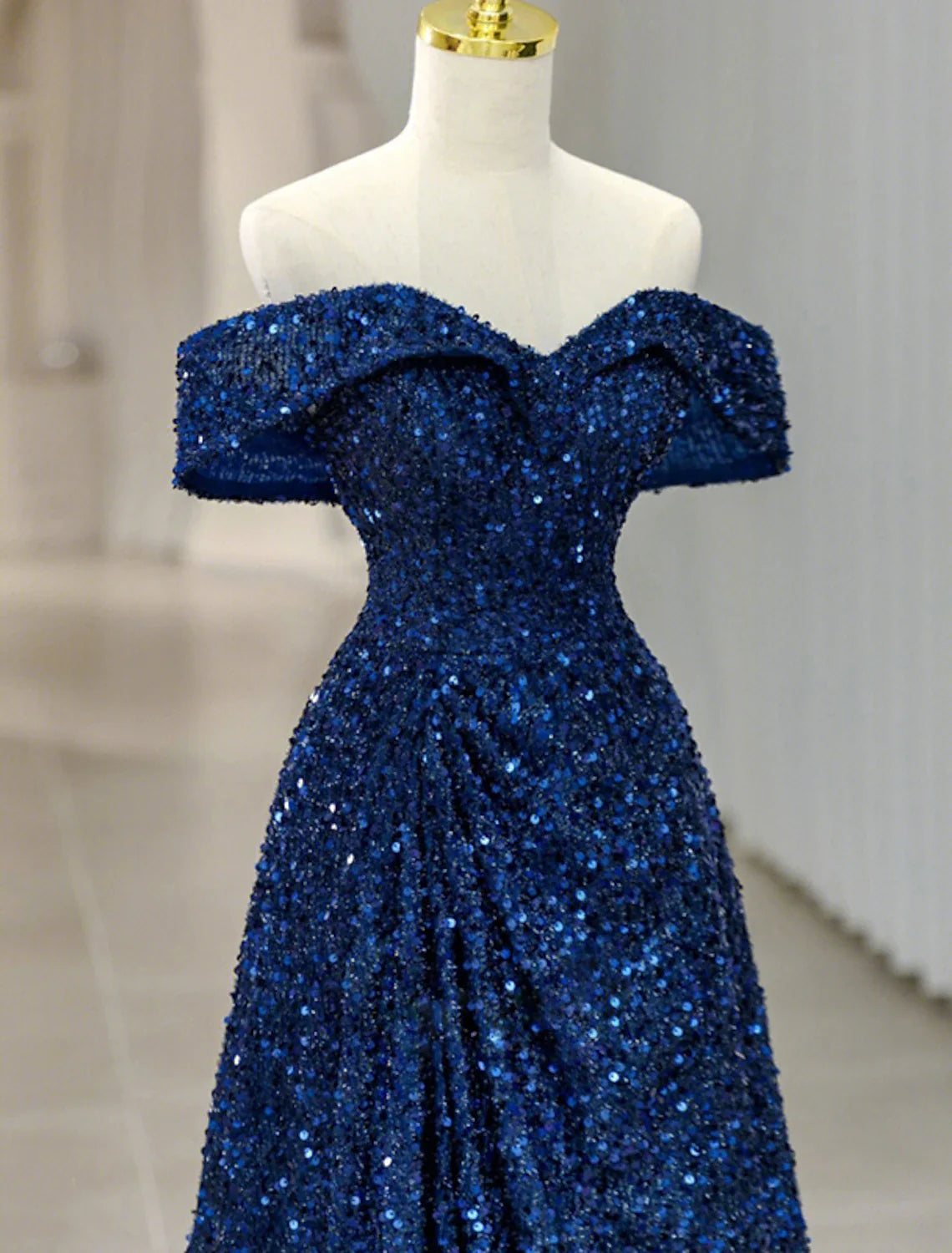 A-Line Off-Shoulder Sequin Sleeveless Train Evening Gown - Chloe Dress