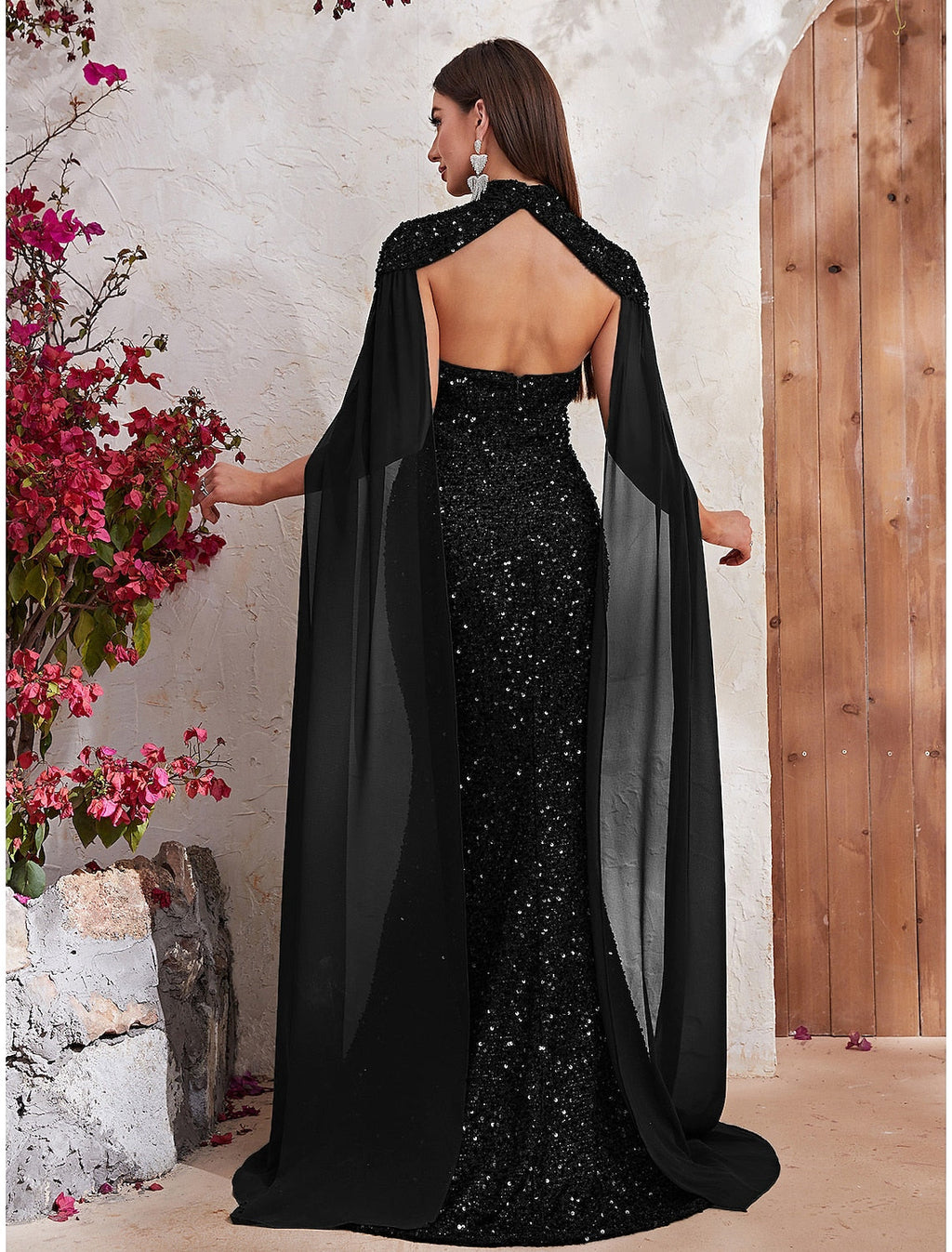 Mermaid High Neck Sequin Sleeveless Backless Train Evening Gown - Chloe Dress