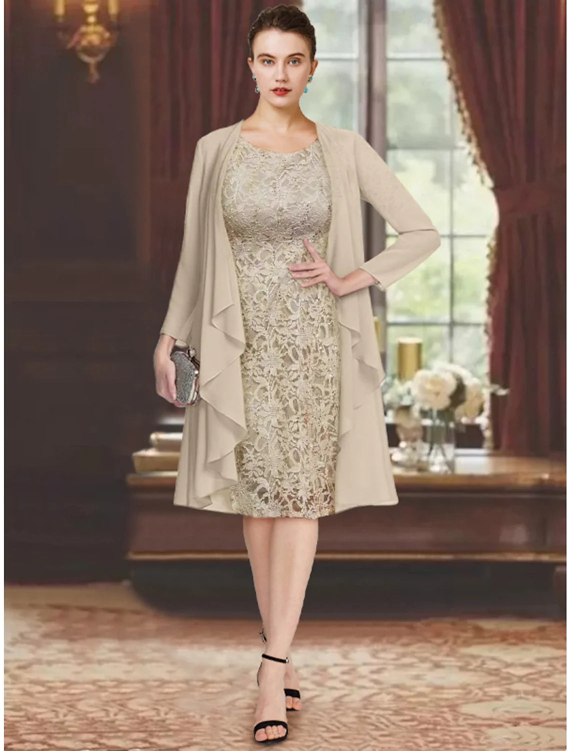 Sheath Chiffon Short Sleeve Mini Wedding Dress - Chloe Dress