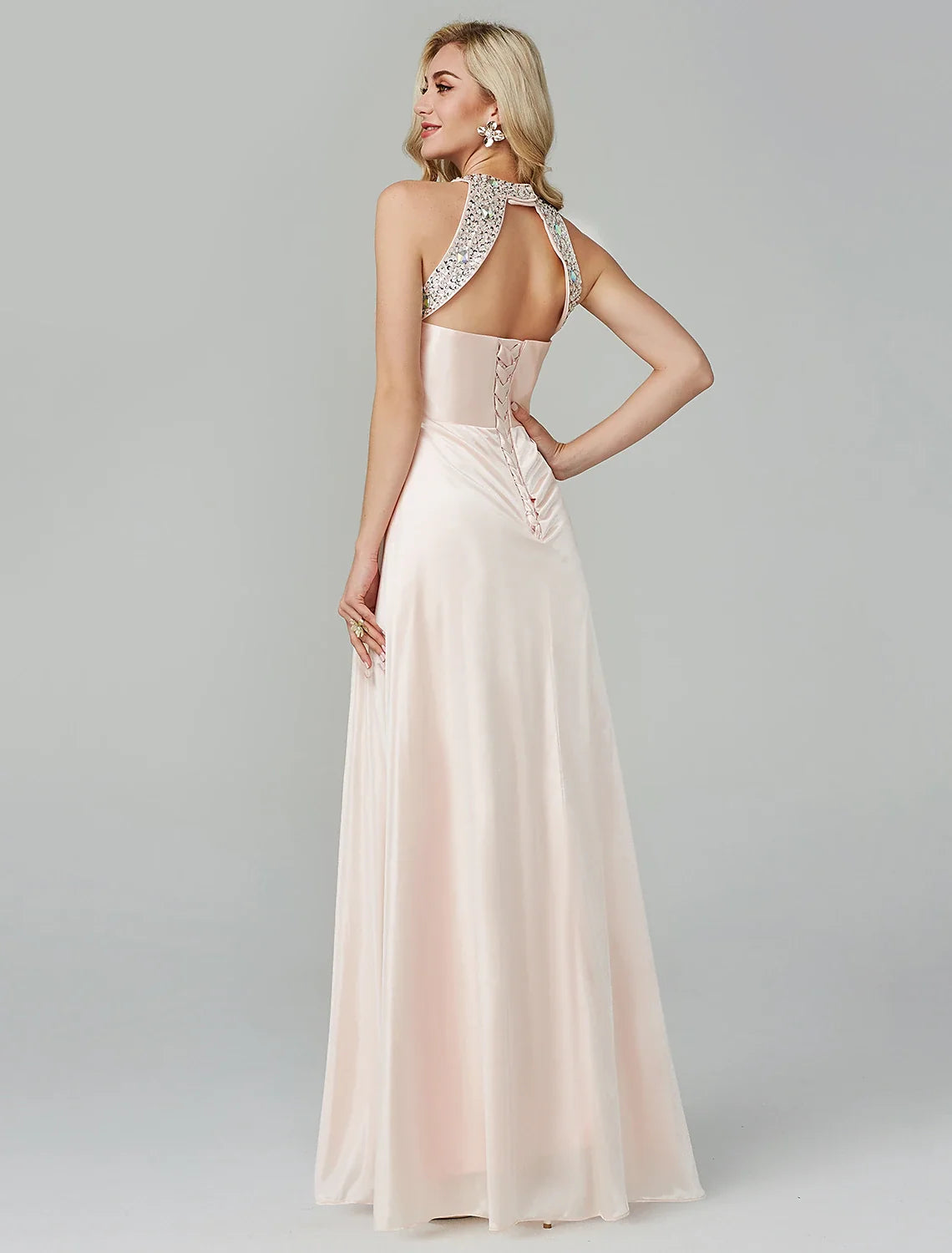 Black A-Line Halter Sequin Sleeveless Backless Floor-Length Wedding Dress - Chloe Dress