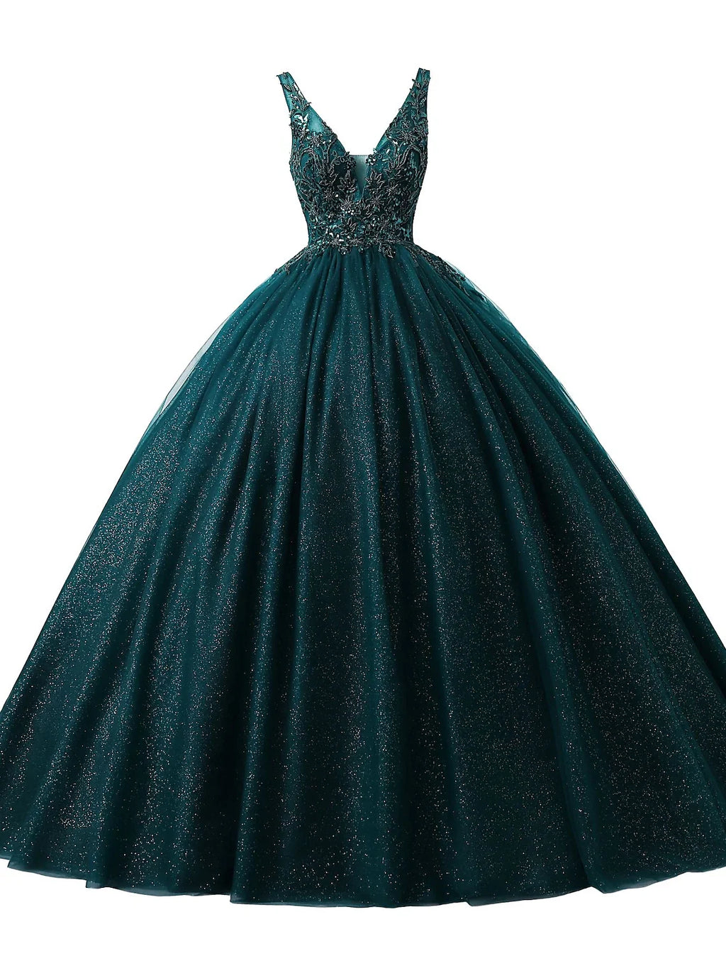 Ball Gown V-Neck Tulle Sleeveless Applique Floor-Length Prom Gown - Chloe Dress
