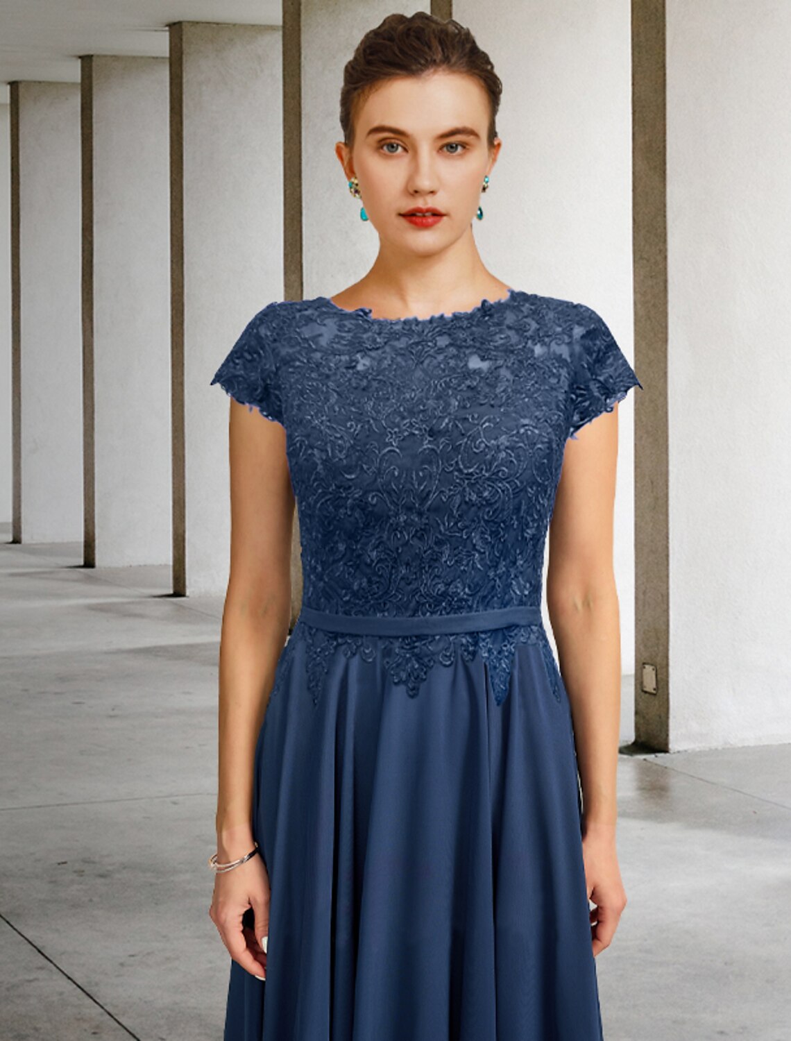 A-Line Chiffon Cap Sleeve Pleated Tea-Length Dress - Chloe Dress