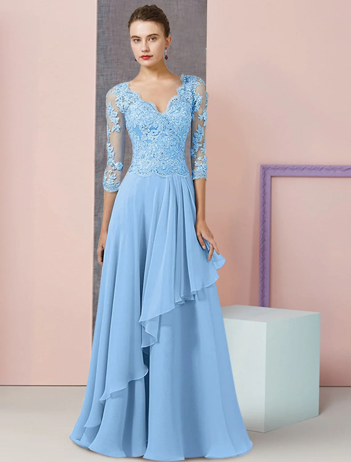 A-Line V-Neck Chiffon Wrap Floor-Length Wedding Dress - Chloe Dress