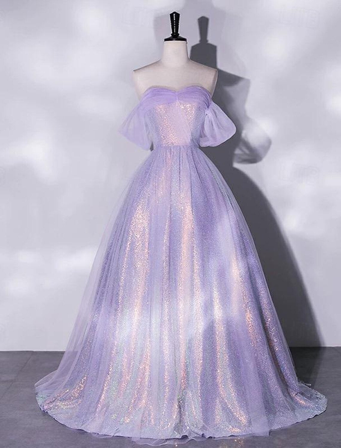 A-Line Off-Shoulder Tulle Short Sleeve Floor-Length Prom Dress - Chloe Dress