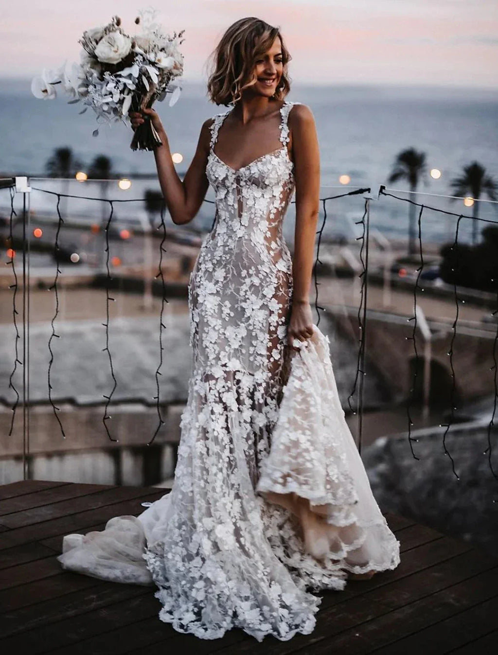Mermaid Sweetheart Lace Train Wedding Gown - Chloe Dress