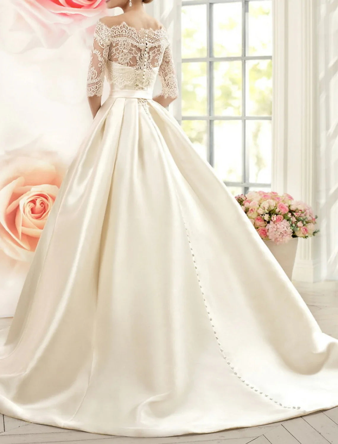 Ball Gown Off-Shoulder Satin Pleated Wedding Gown - Chloe Dress