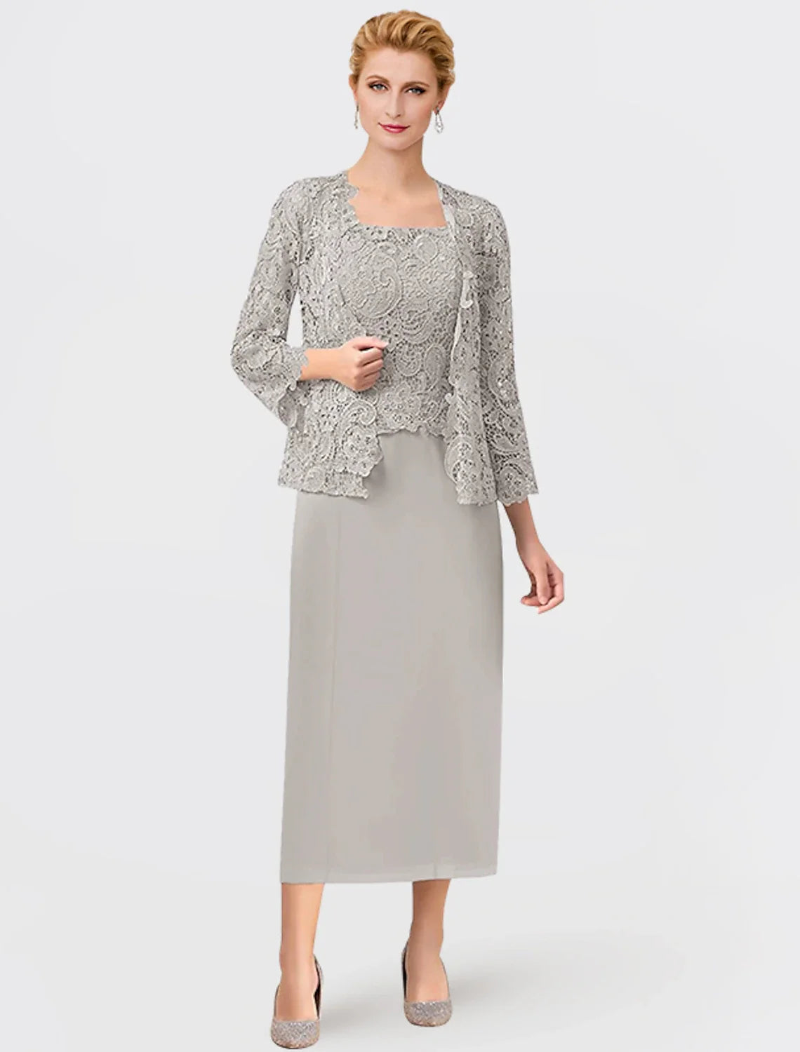 Square Neck Chiffon Sleeveless Wrap Ankle-Length Wedding Dress - Chloe Dress