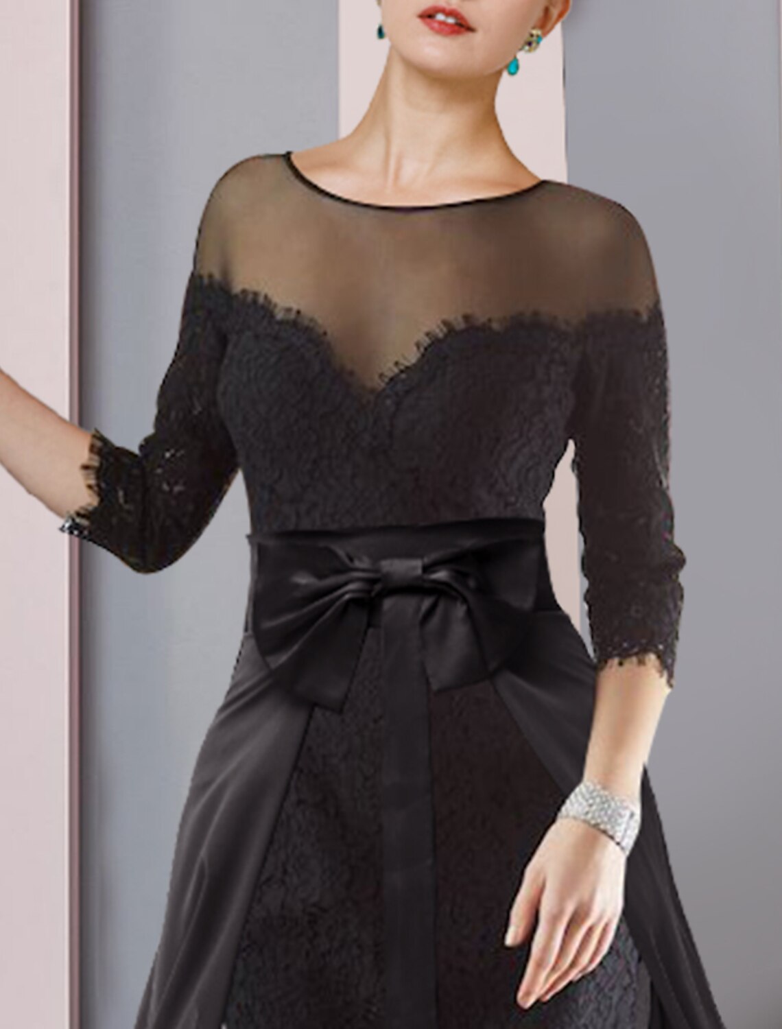 Sheath Chiffon Three-Quarter Sleeve Applique Knee-Length Wedding Dress - Chloe Dress