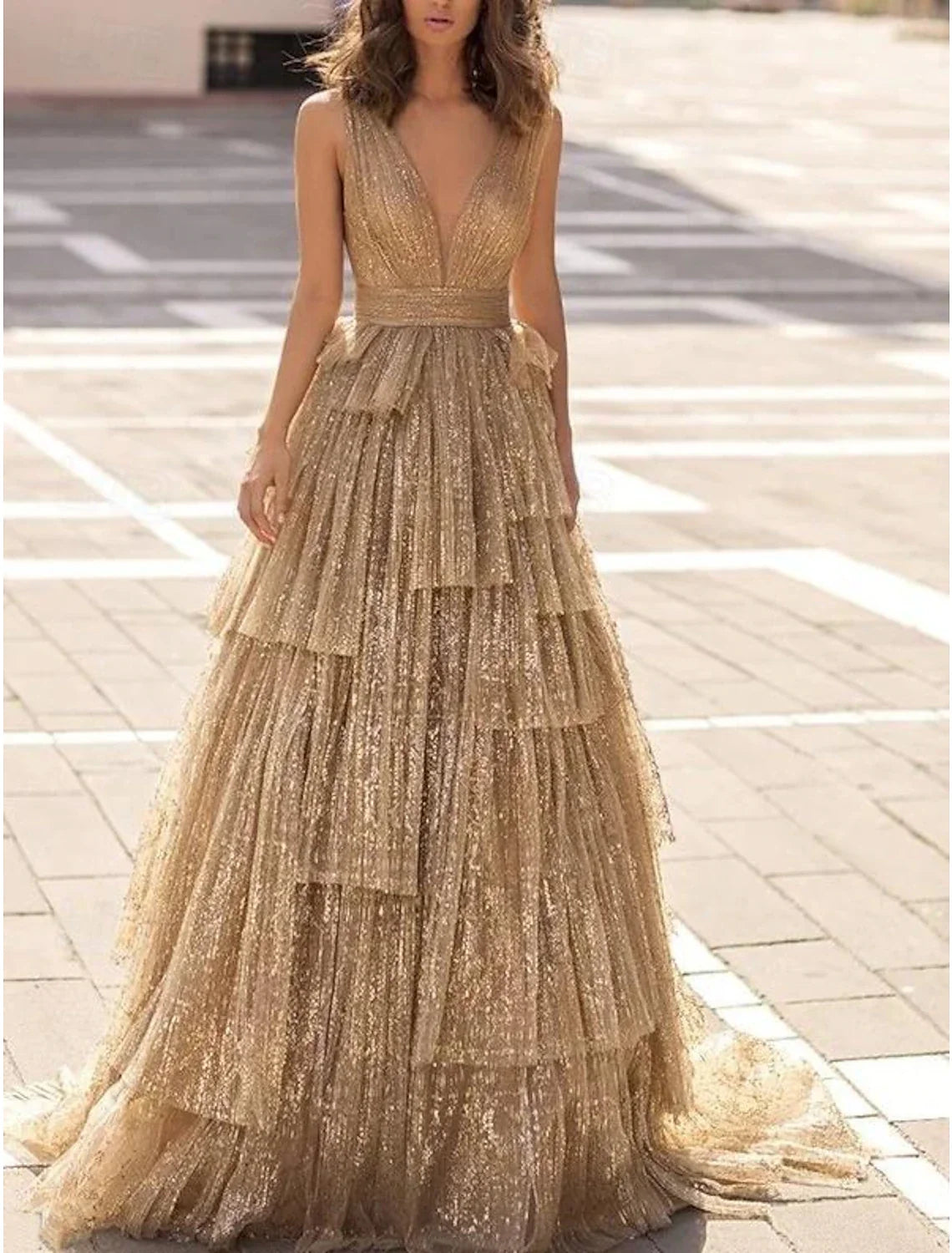 A-Line V-Neck Tulle Sleeveless Floor-Length Prom Gown - Chloe Dress