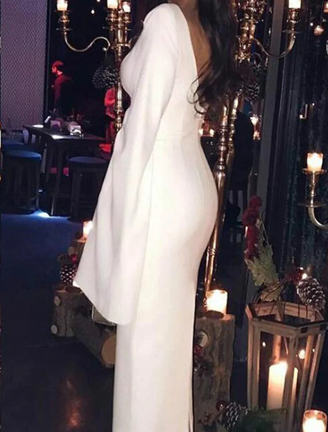 Sheath Jersey Long Sleeve Backless Tea-Length Wedding Dress - Chloe Dress