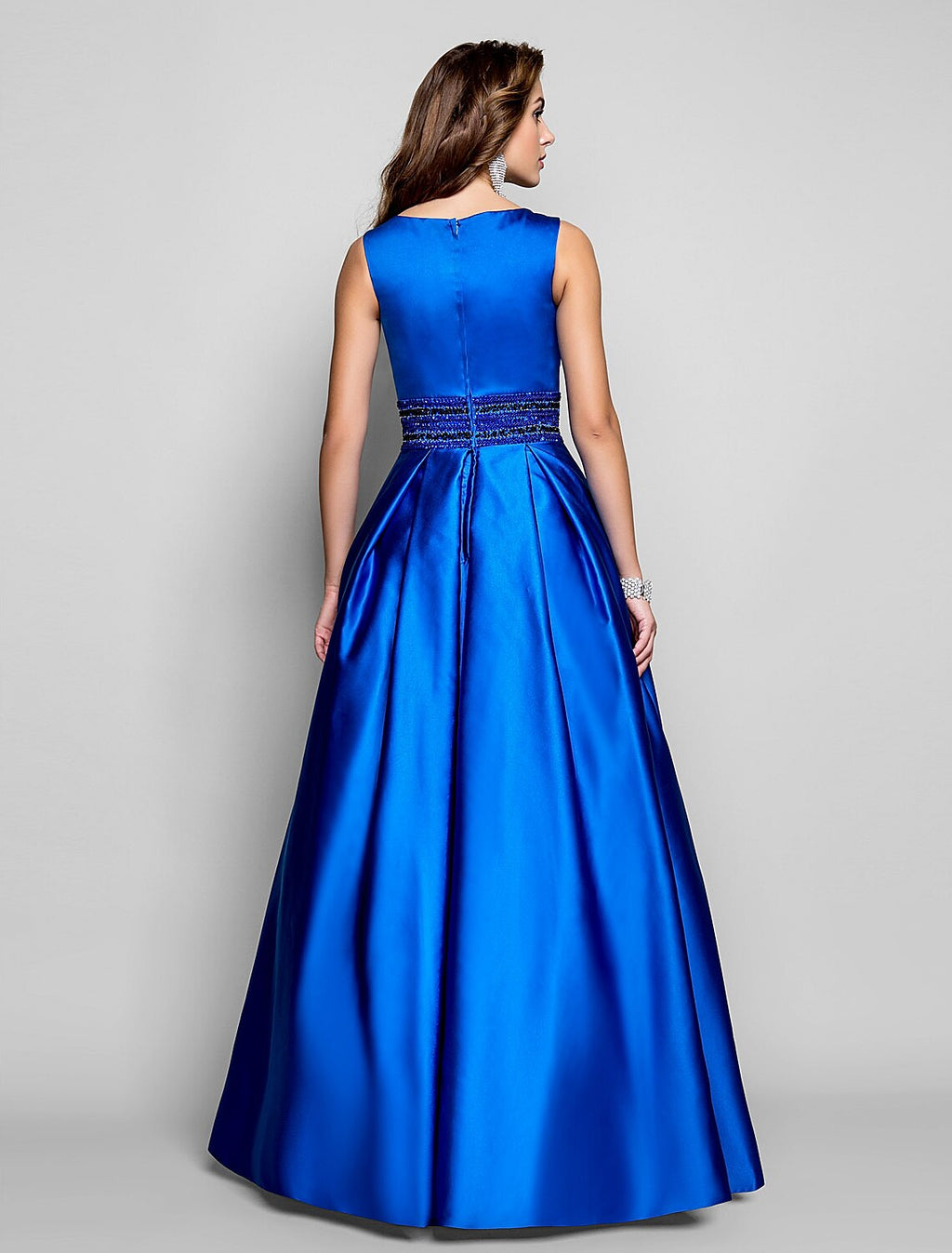 A-Line Satin Sleeveless Pleated Floor-Length Prom Dress - Chloe Dress