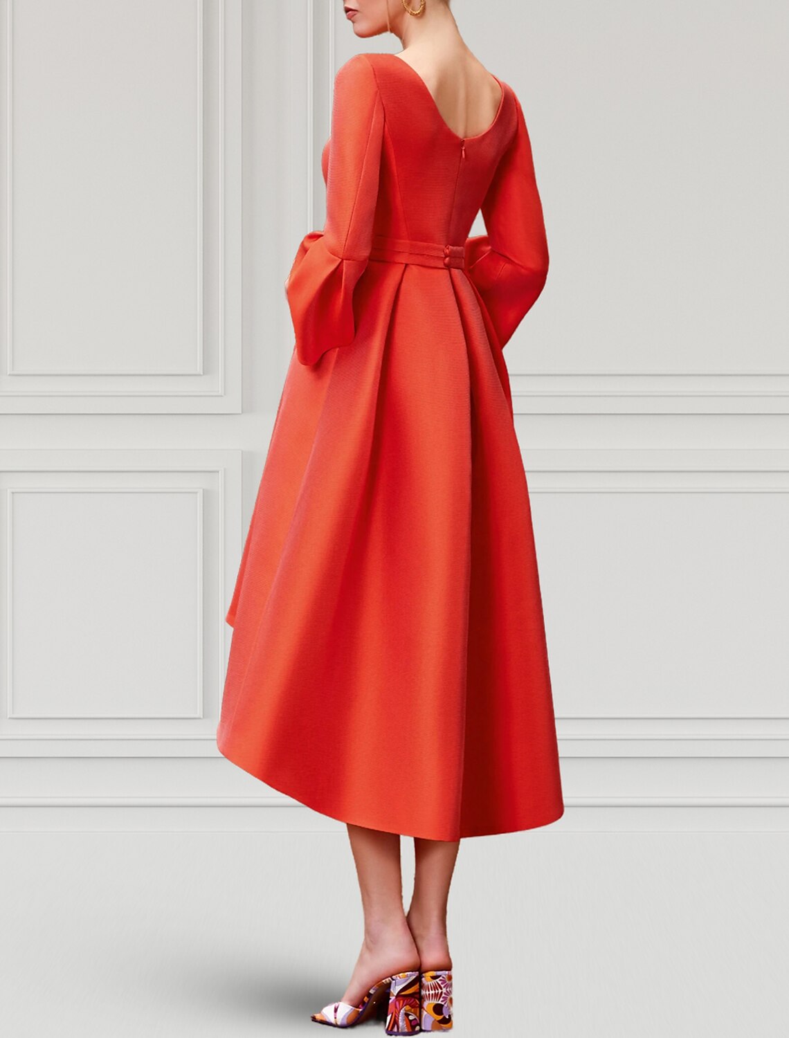 A-Line V-Neck Satin Three-Quarter Sleeve Pleated Wedding Dress - Chloe Dress