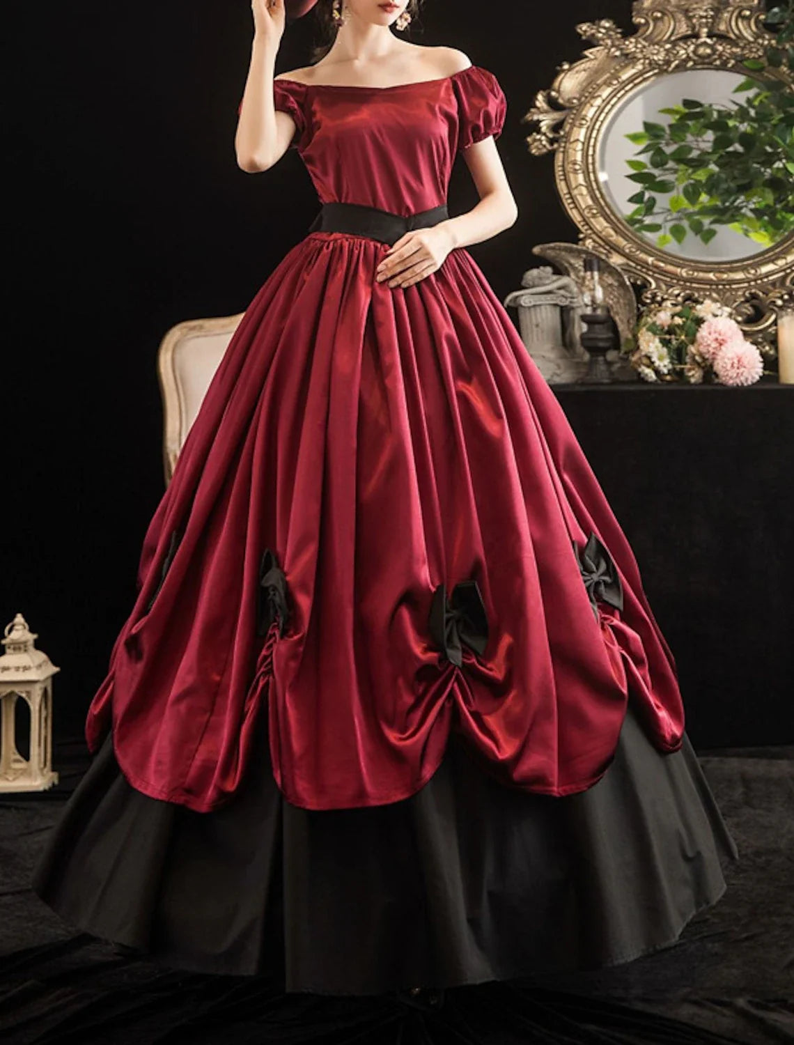 Ball Gown Off-Shoulder Polyester Short Sleeve Pleated Floor-Length Party Gown - Chloe Dress