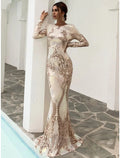 Mermaid Sequin Long Sleeve Pleated Evening Gown - Chloe Dress